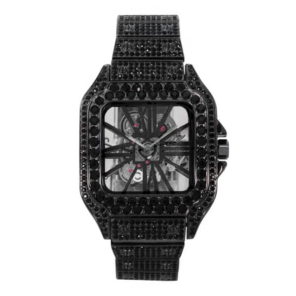 Men's 40mm Fully Iced Out Diamond Watch - Skeleton Dial