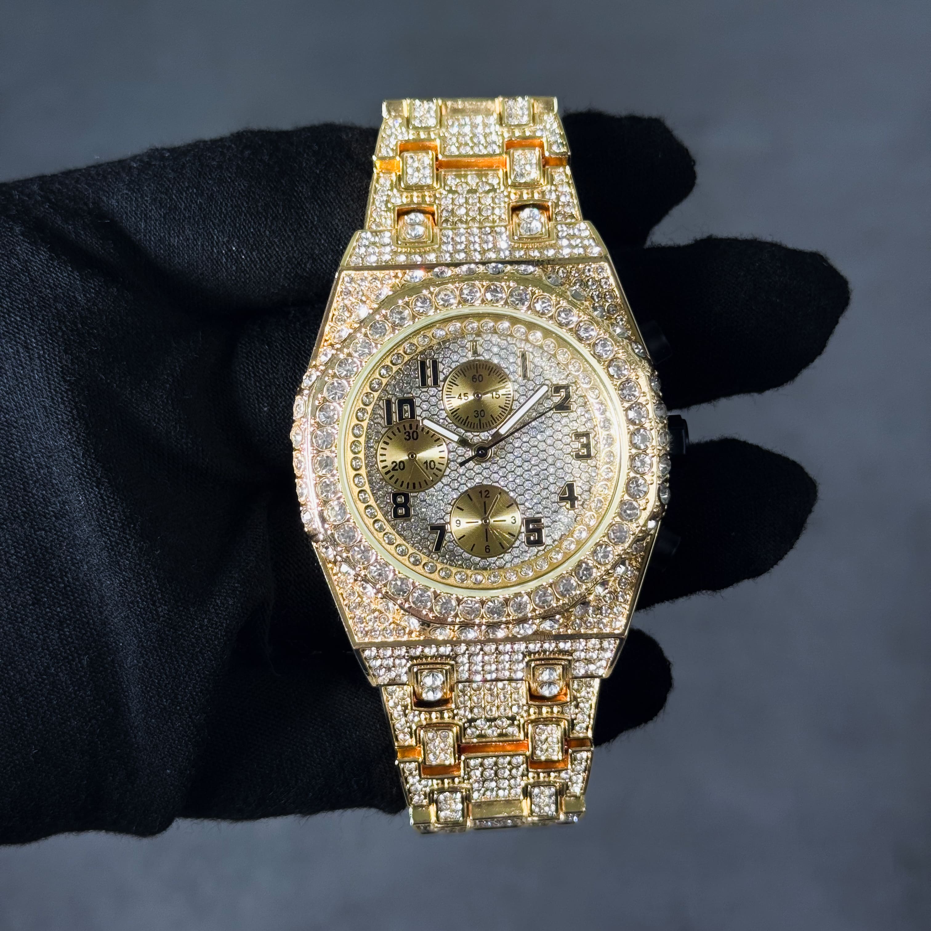 Men's Fully Iced Out 42mm Diamond Watch - Octagon Case, Quartz Movement, Bling-ed Out Crystals