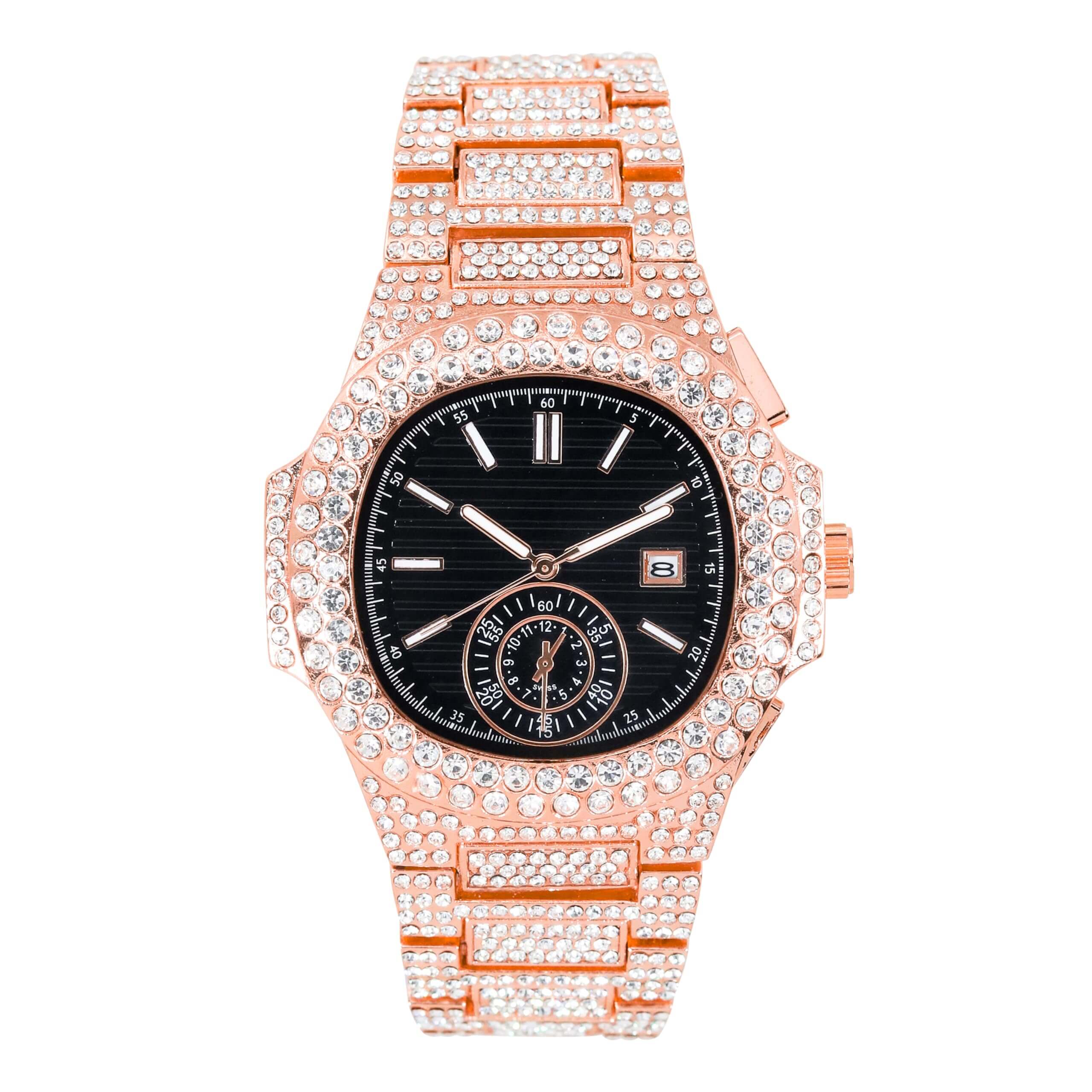 Men's 43mm Iced Out Oblong Watch - Quartz Movement
