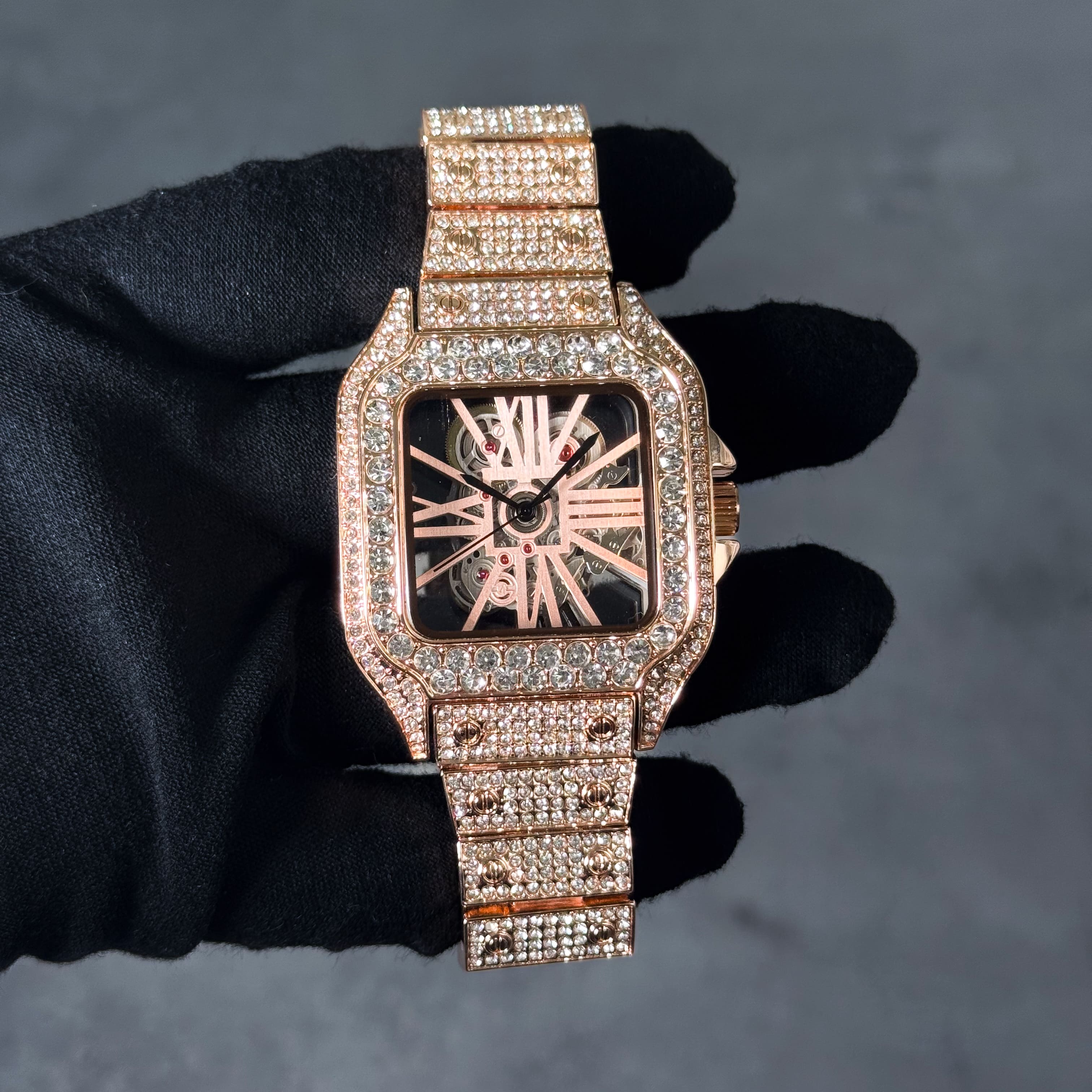Men's 40mm Fully Iced Out Diamond Watch - Skeleton Dial