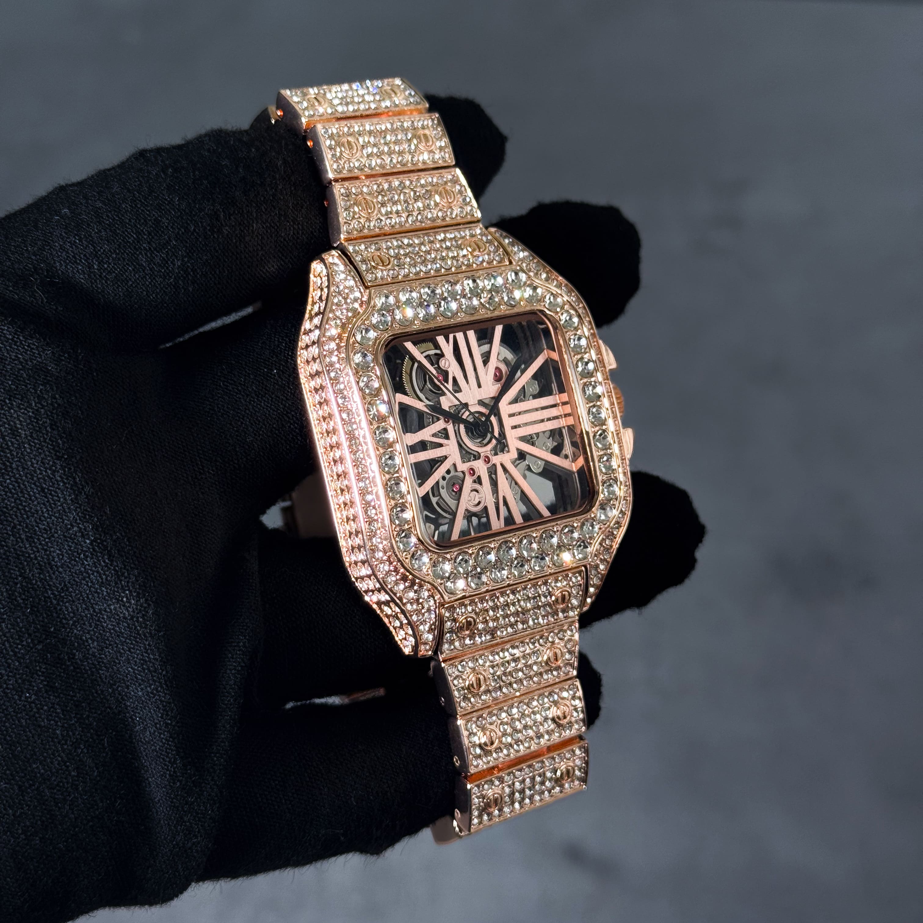 Men's 40mm Fully Iced Out Diamond Watch - Skeleton Dial