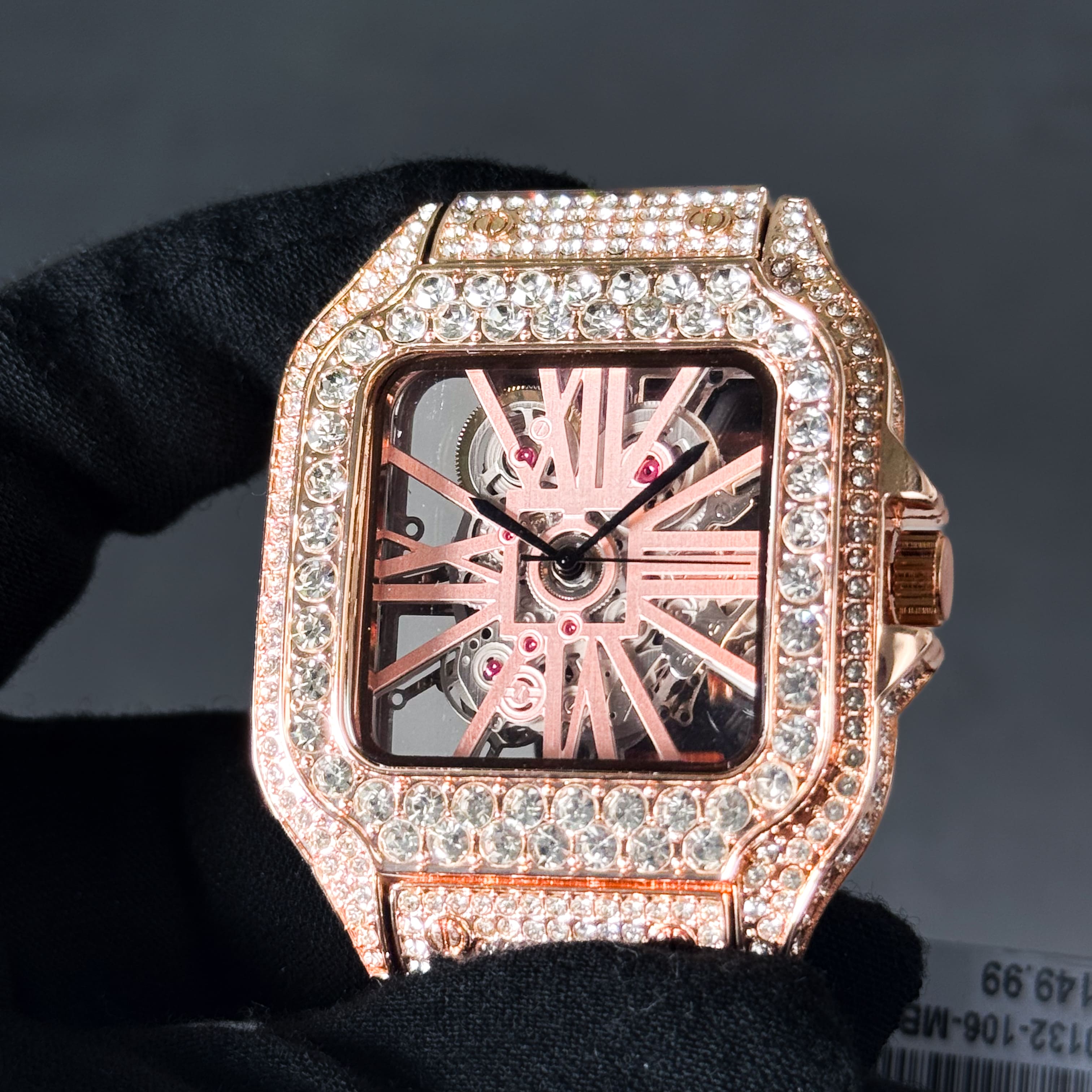 Men's Fully Iced Out Diamond Watch 40mm - Skeleton Dial - Square Timepiece, Quartz Movement