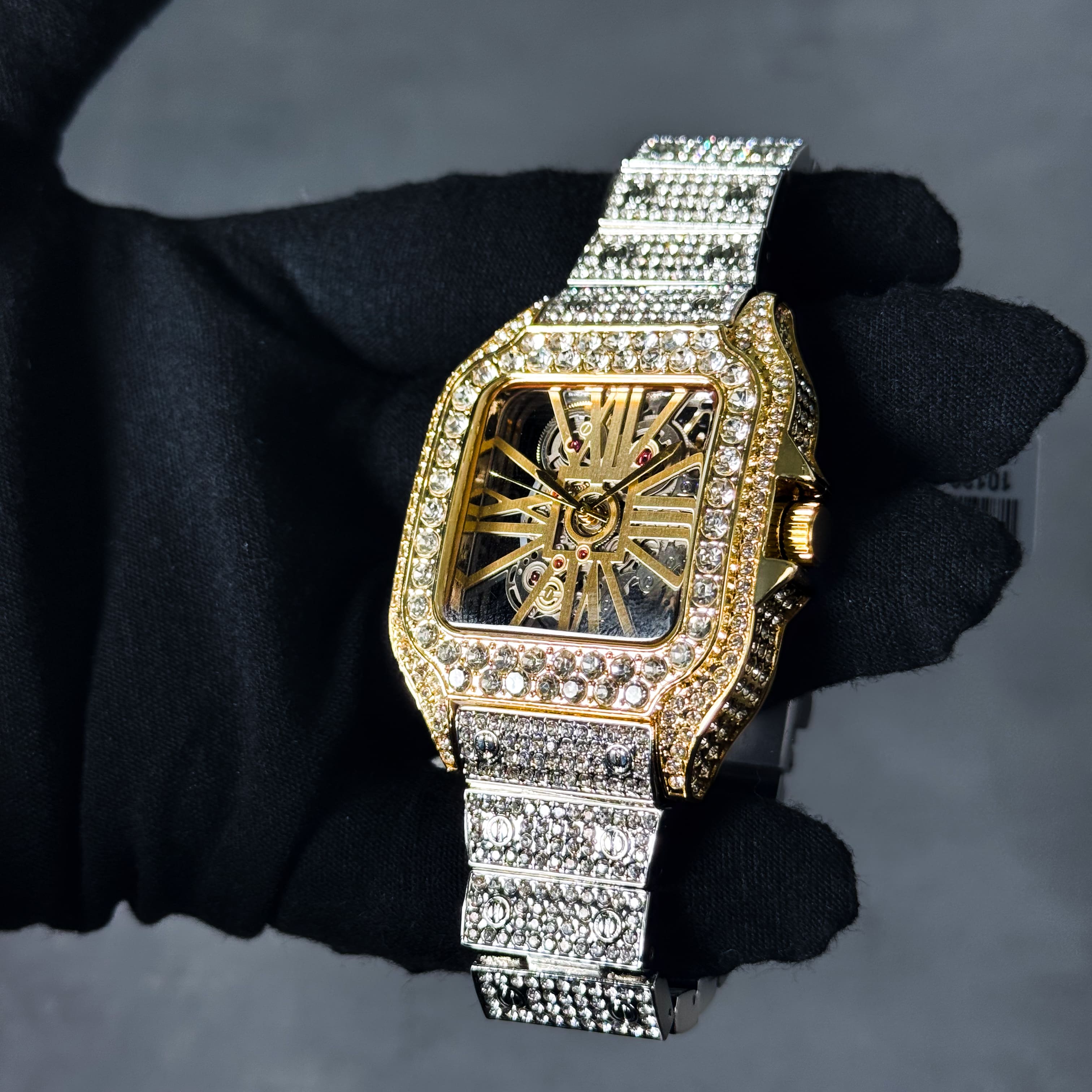 Men's 40mm Fully Iced Out Diamond Watch - Skeleton Dial