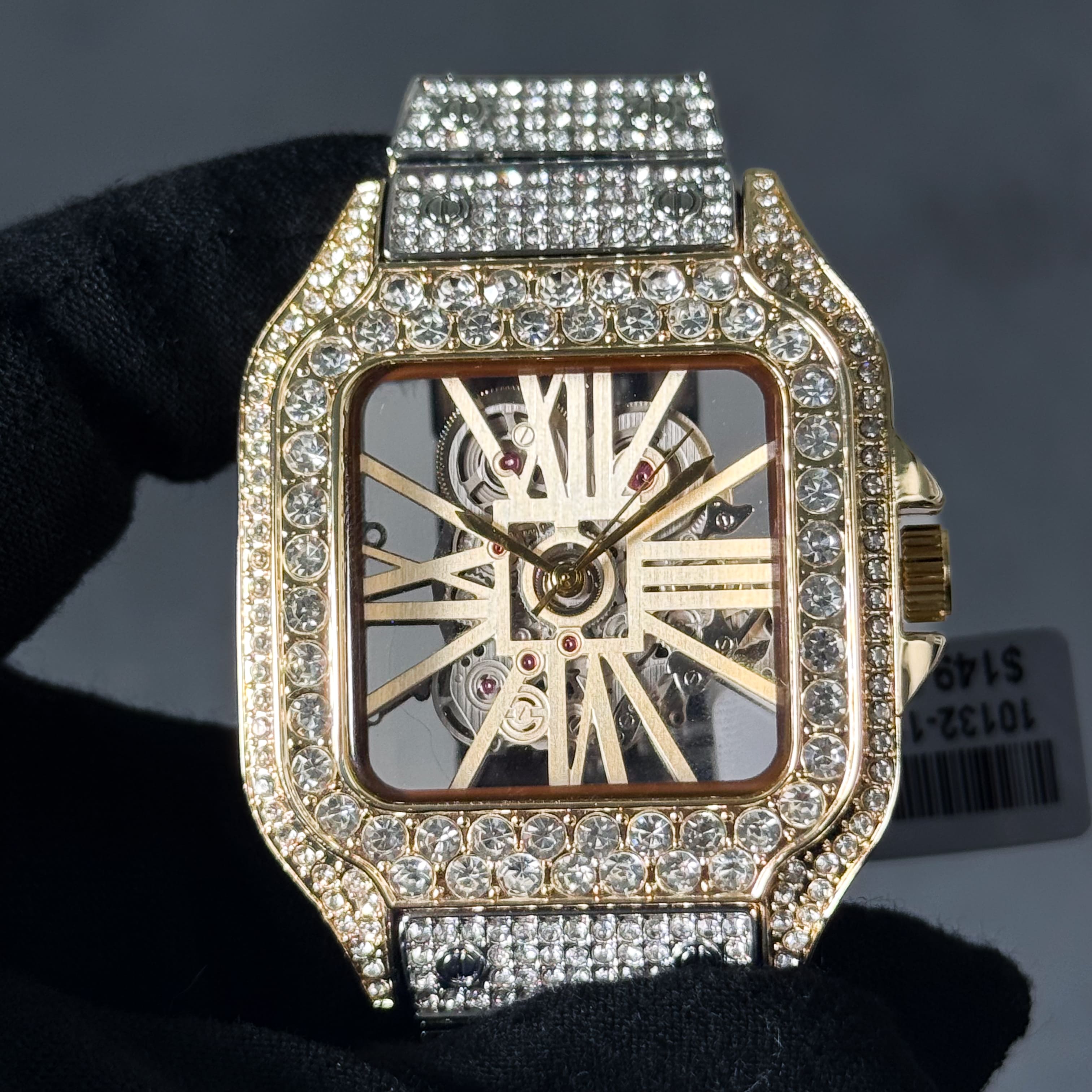 Men's 40mm Fully Iced Out Diamond Watch - Skeleton Dial