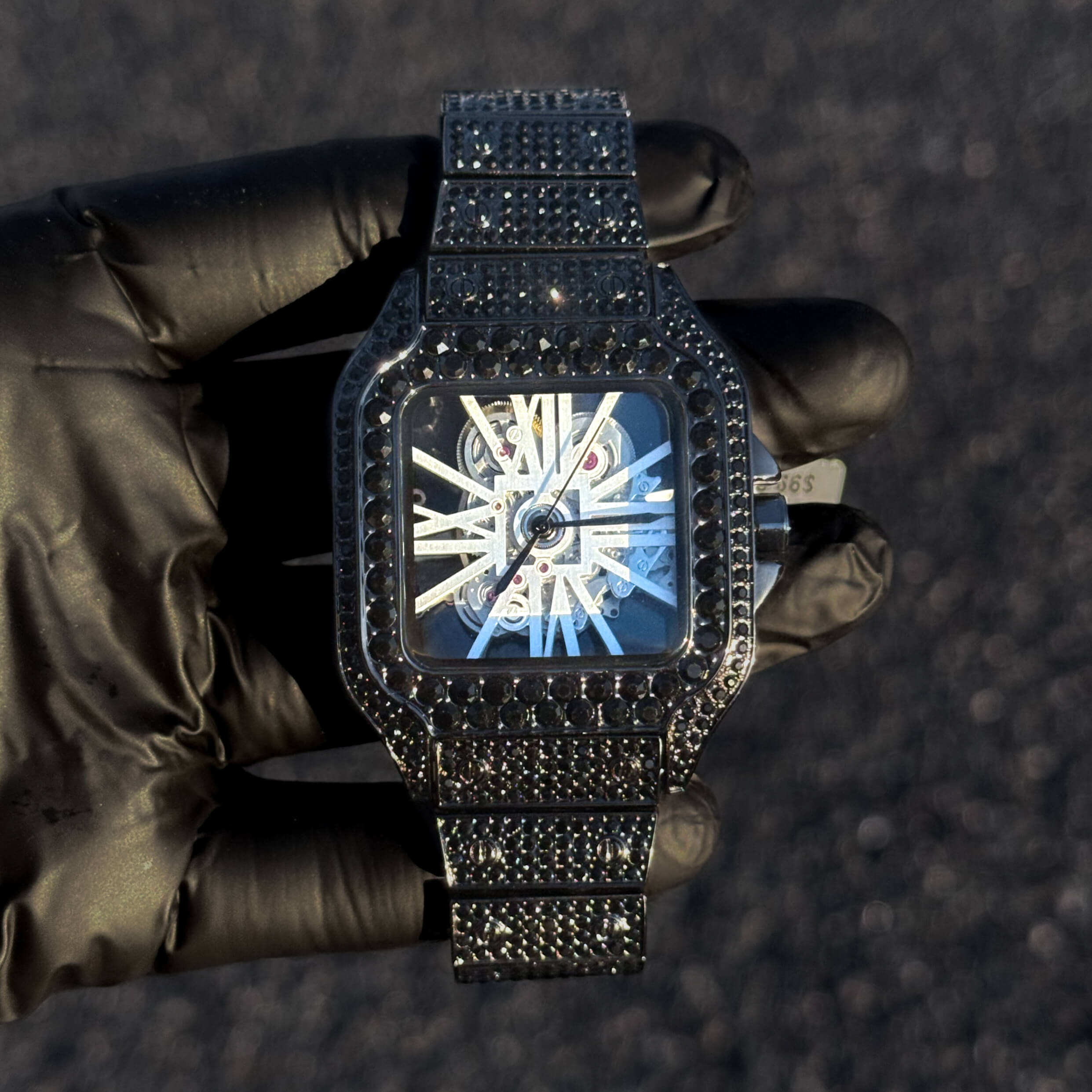Men's 40mm Fully Iced Out Diamond Watch - Skeleton Dial