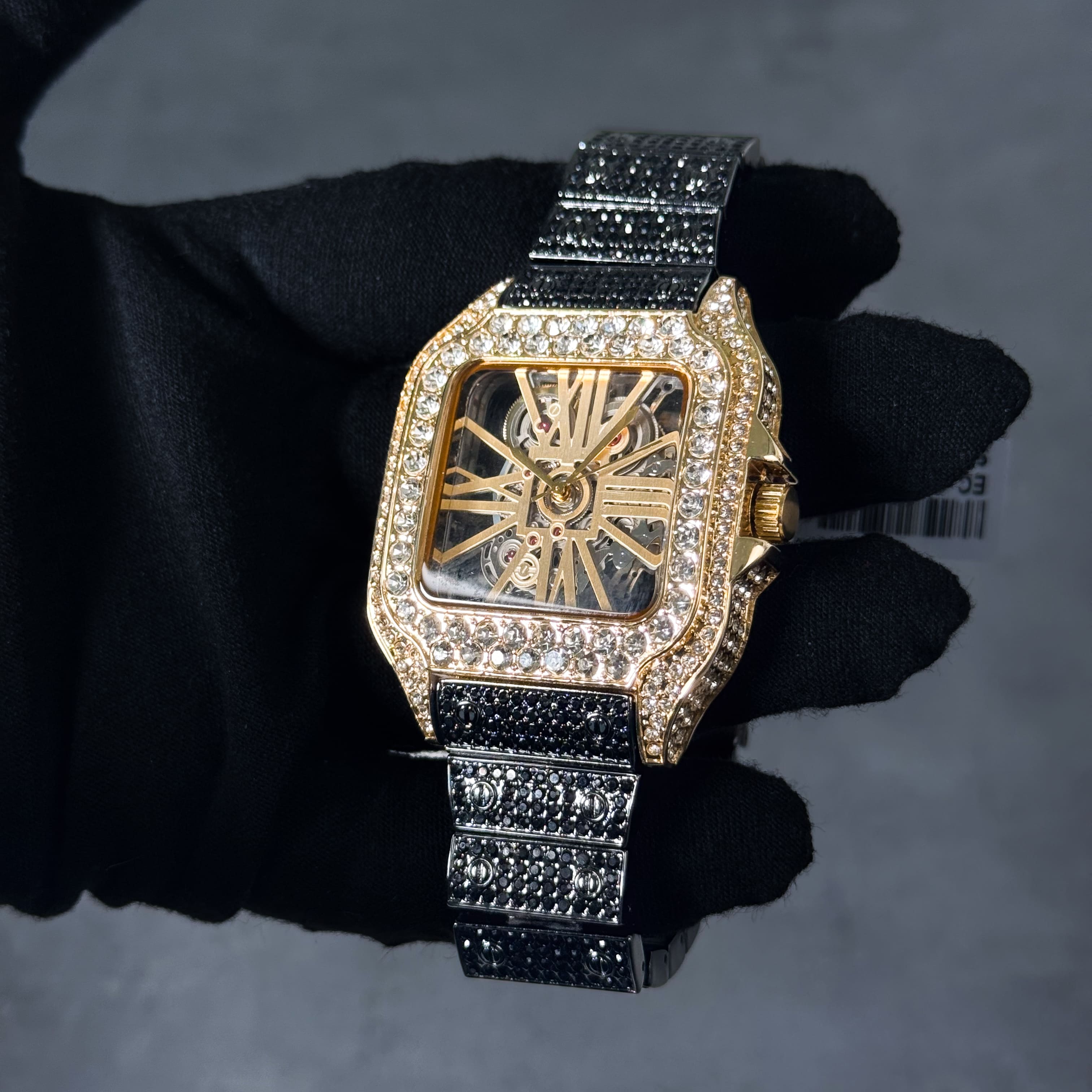 Men's 40mm Fully Iced Out Diamond Watch - Skeleton Dial