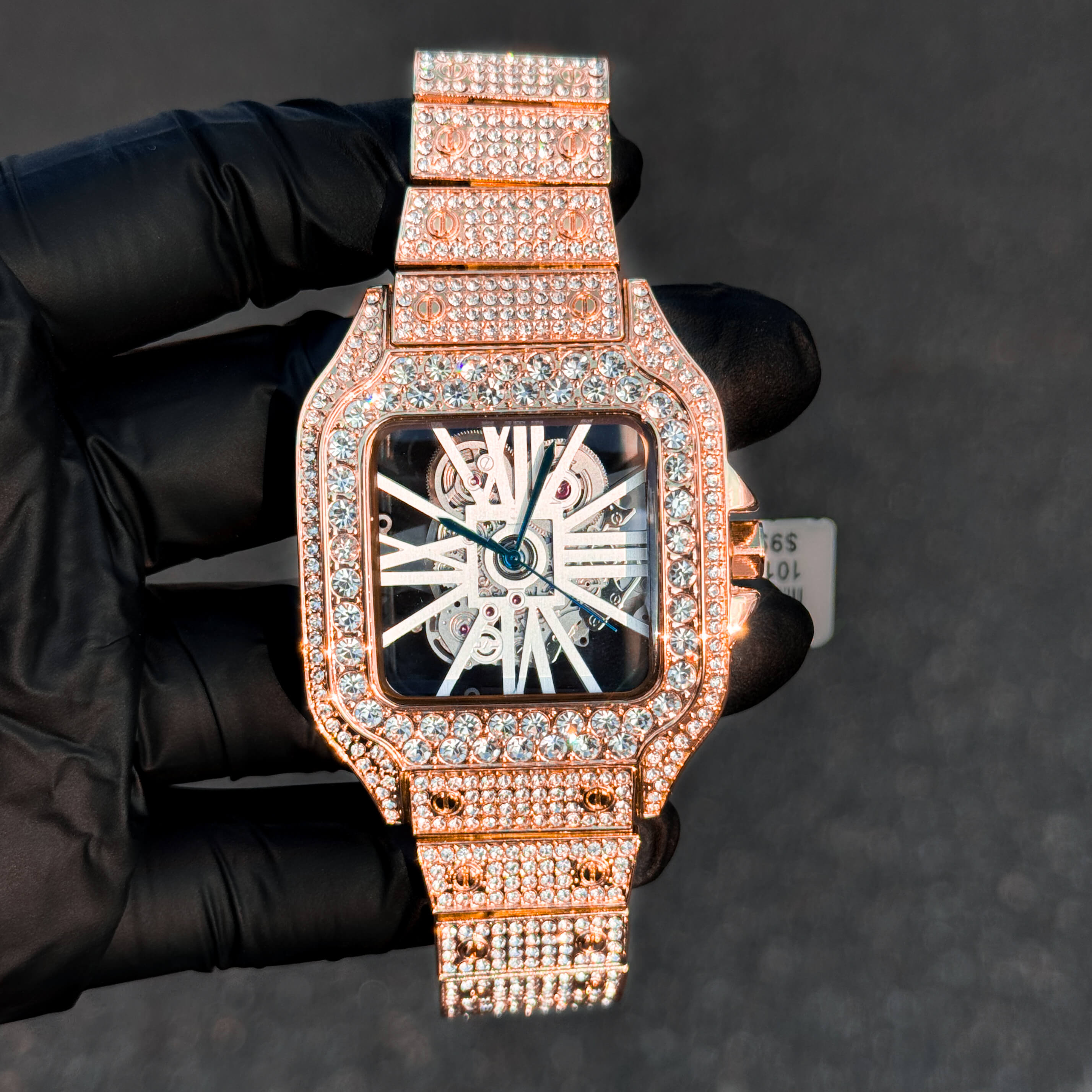 Men's Fully Iced Out Diamond Watch 40mm - Skeleton Dial - Square Timepiece, Quartz Movement