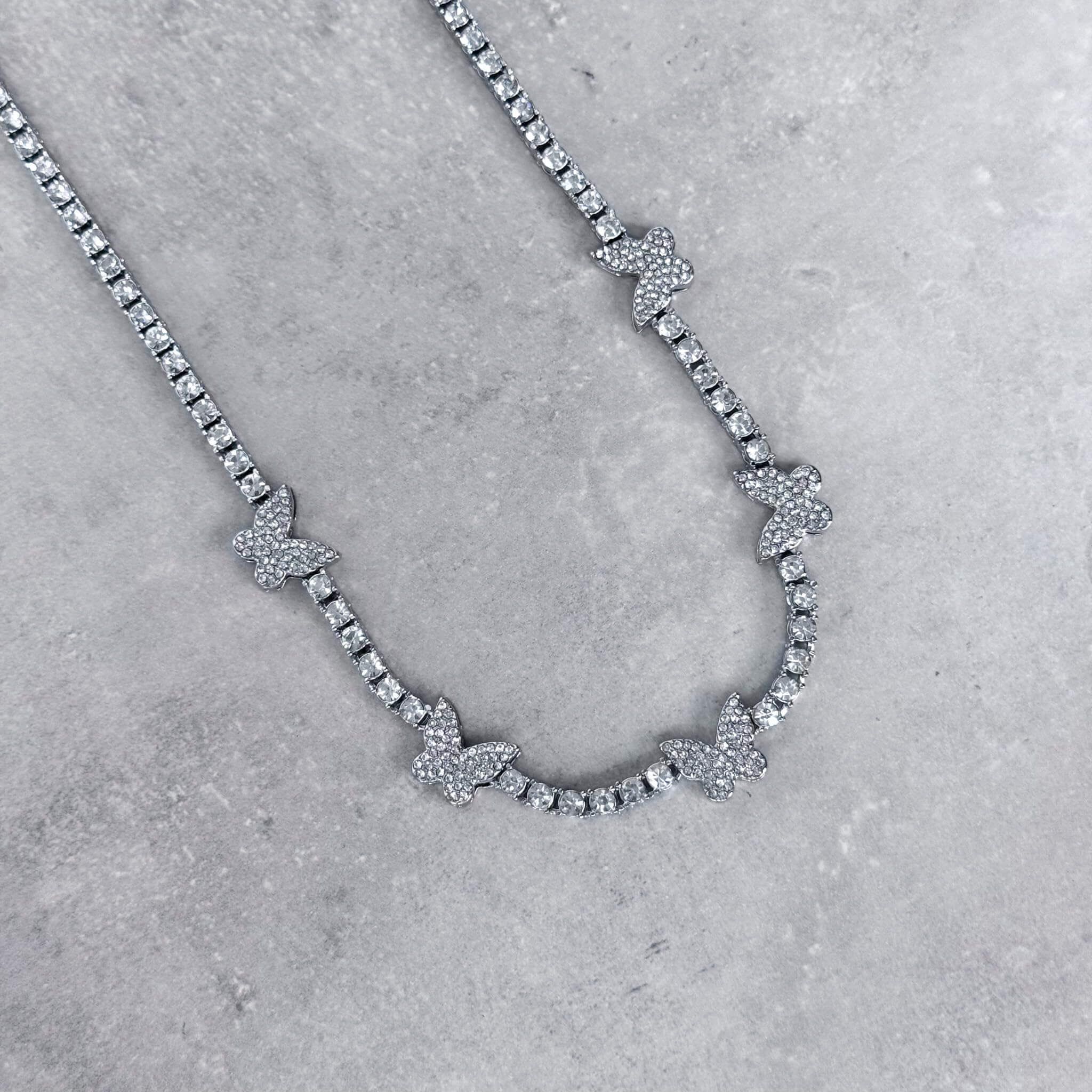 Iced Out 22mm Butterfly Tennis Chain Necklace