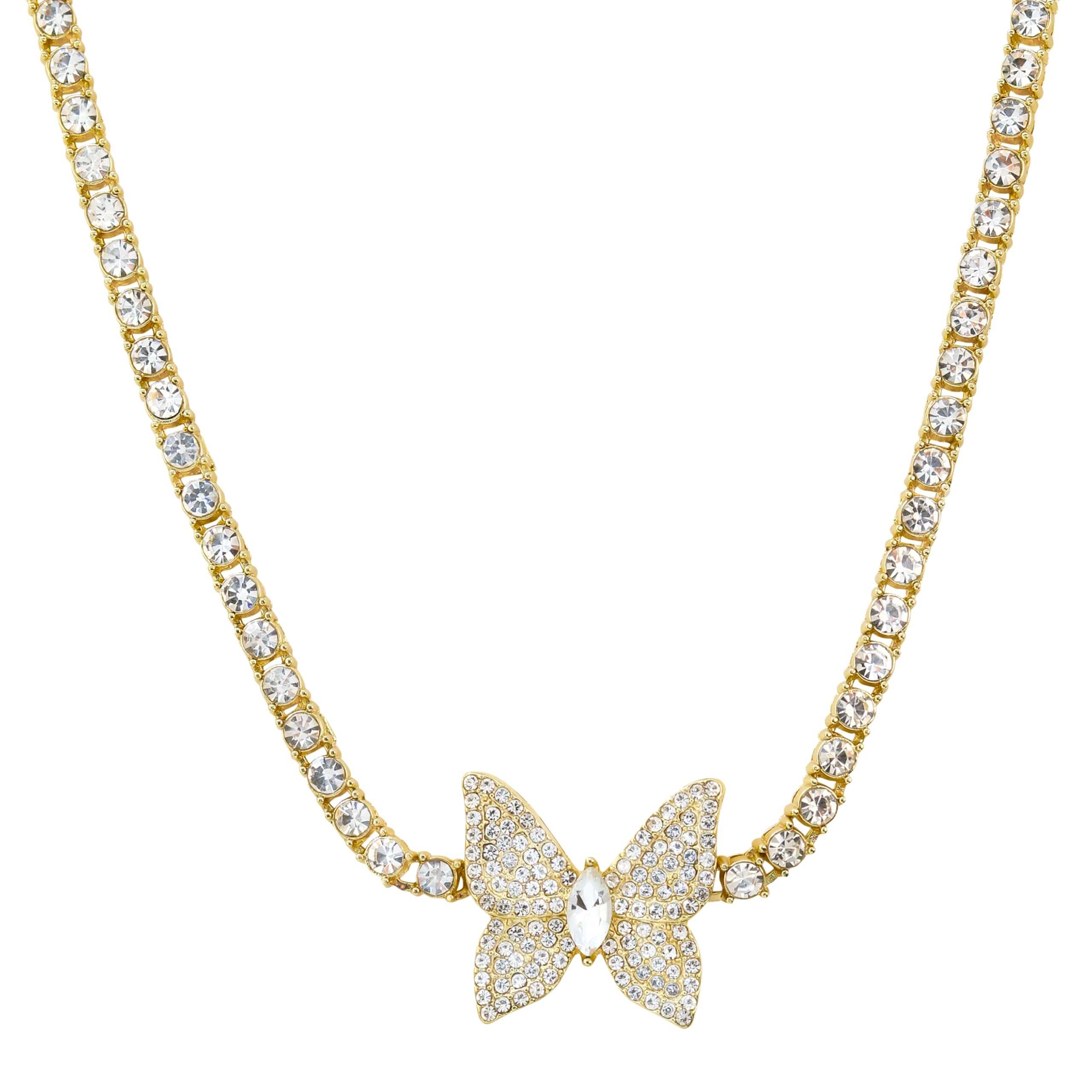 Iced Out 24mm Butterfly Tennis Chain Necklace
