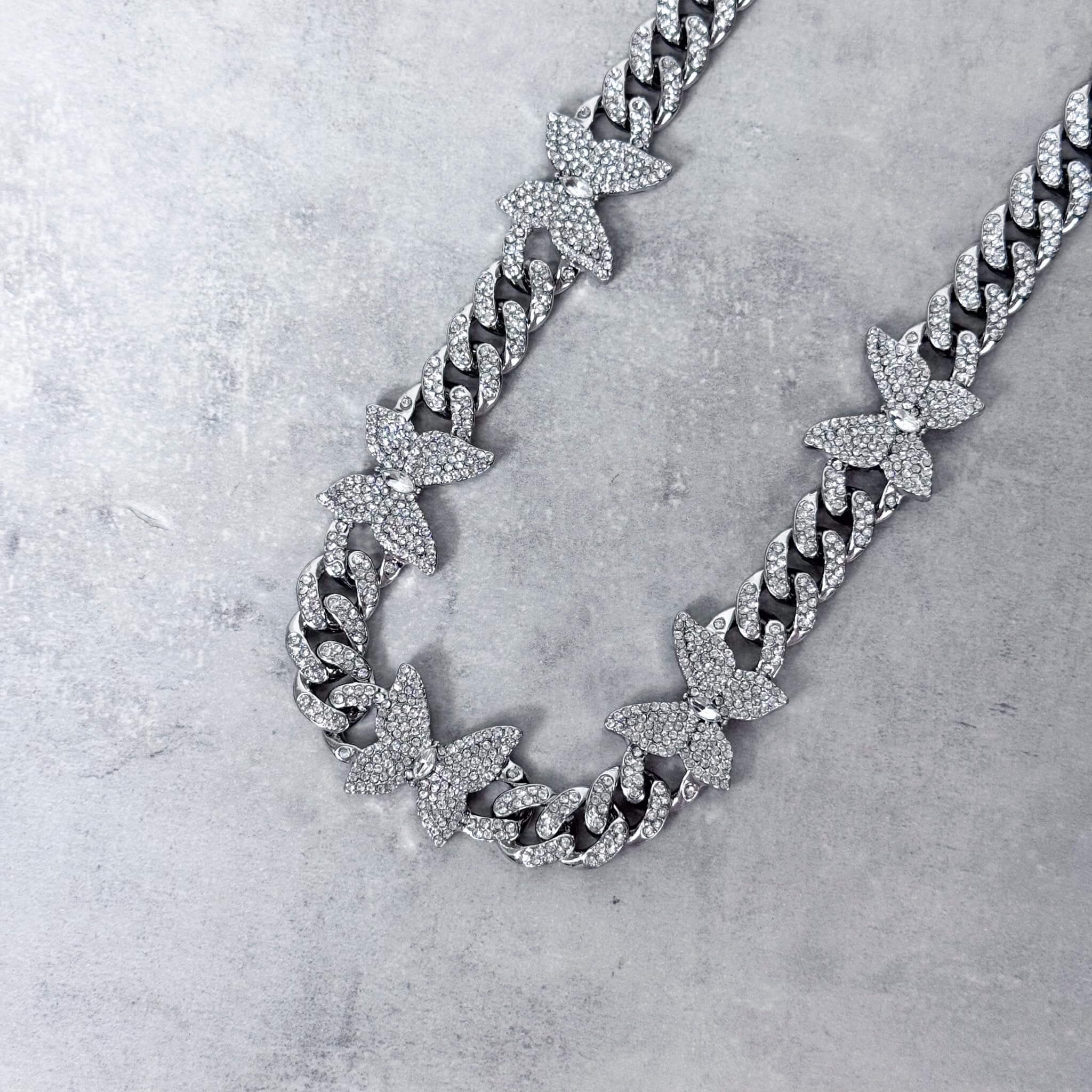 12mm Iced Out Butterfly Cuban Link Chain Necklace
