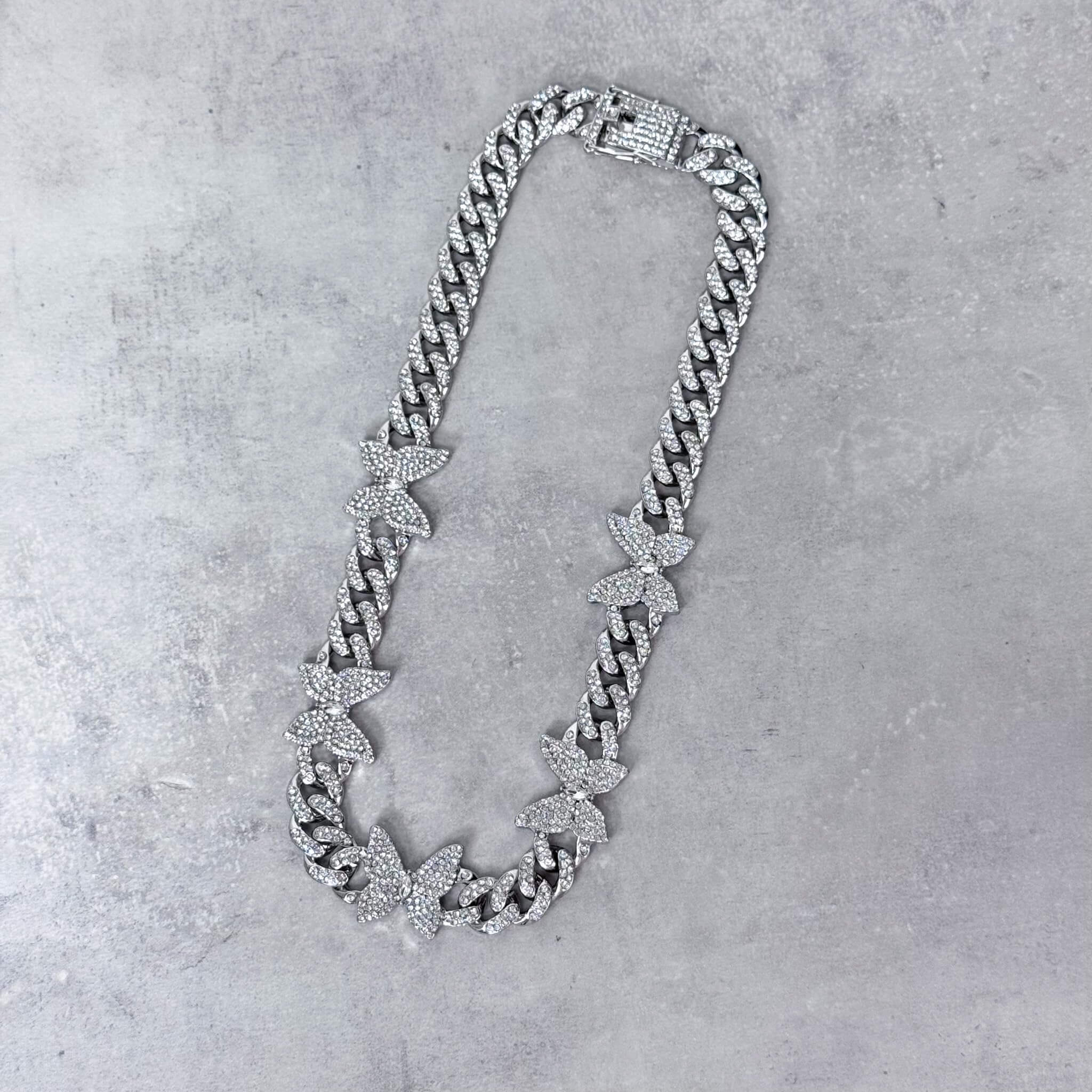 12mm Iced Out Butterfly Cuban Link Chain Necklace