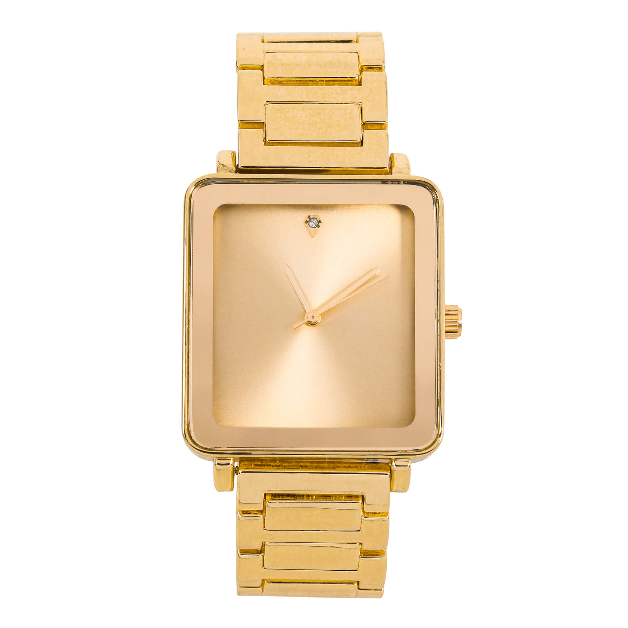 Men’s 33mm Square Dial Watch in gold finish featuring sleek dial and polished metal bracelet