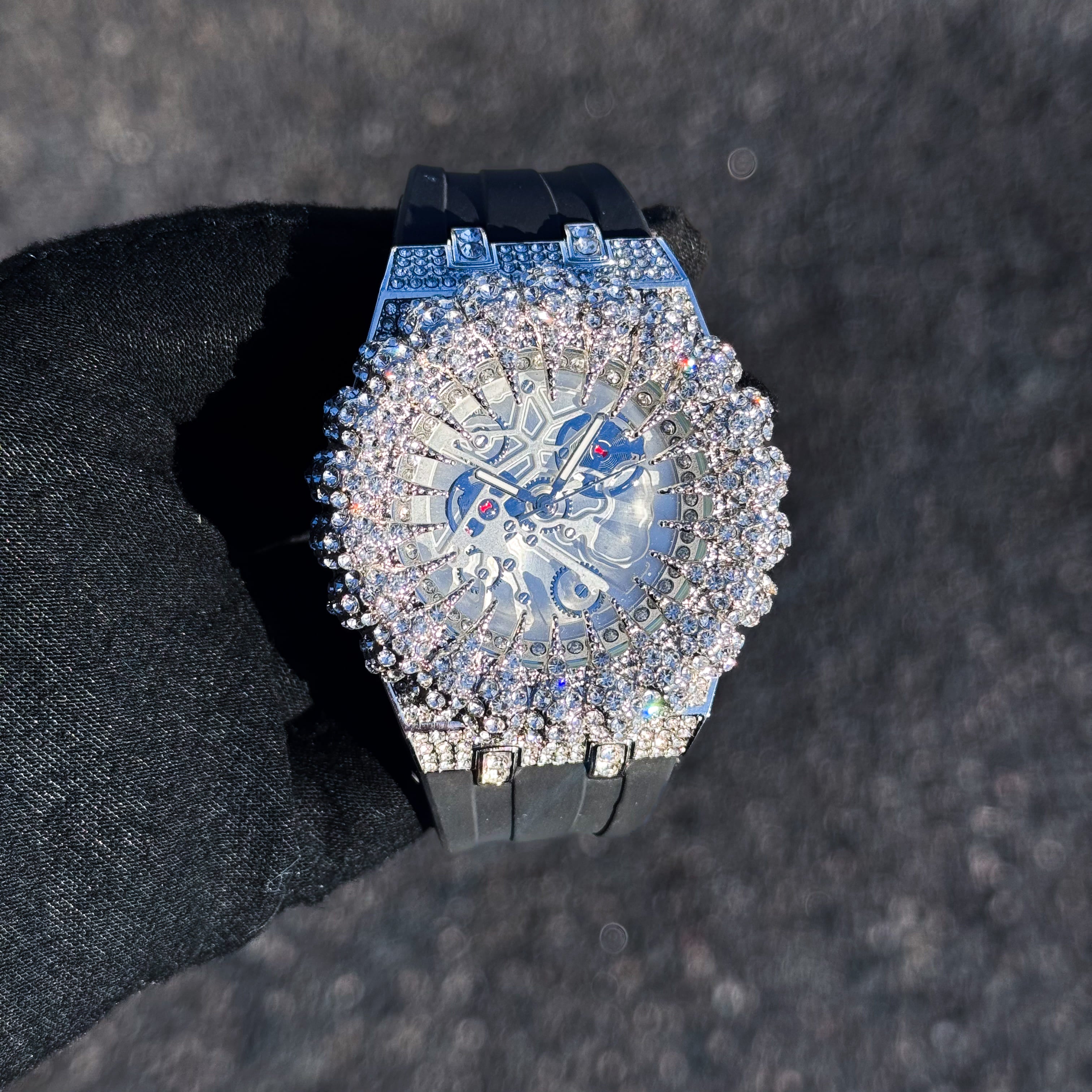 Men's 48mm Iced Out Claw Watch - Silicone Band, Quartz Movement