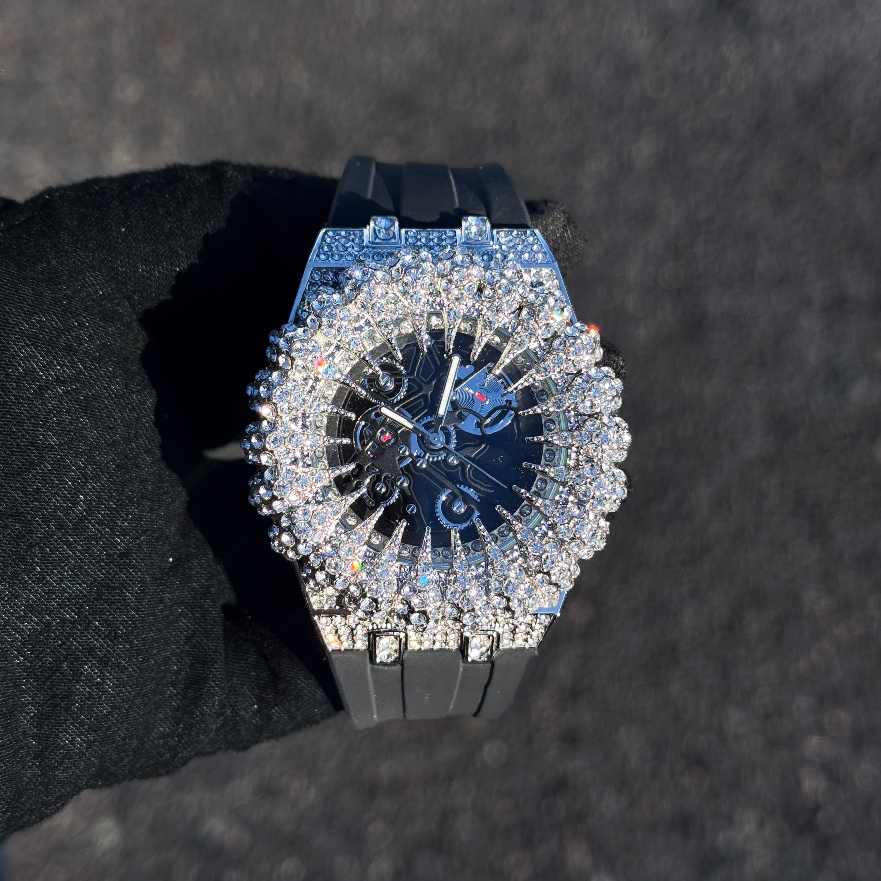 Men's 48mm Iced Out Claw Watch - Silicone Band, Quartz Movement
