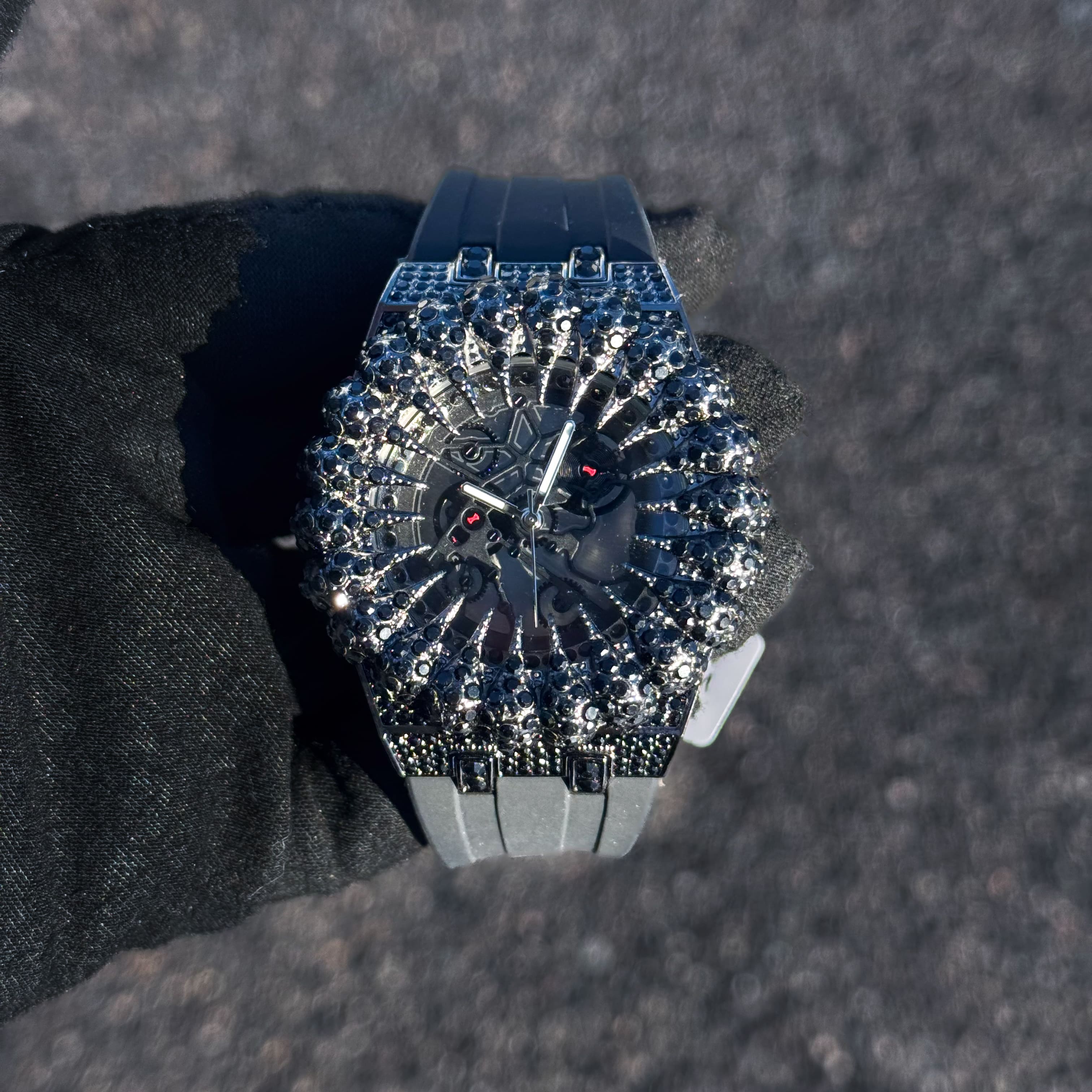 Men's 48mm Iced Out Claw Watch - Silicone Band, Quartz Movement
