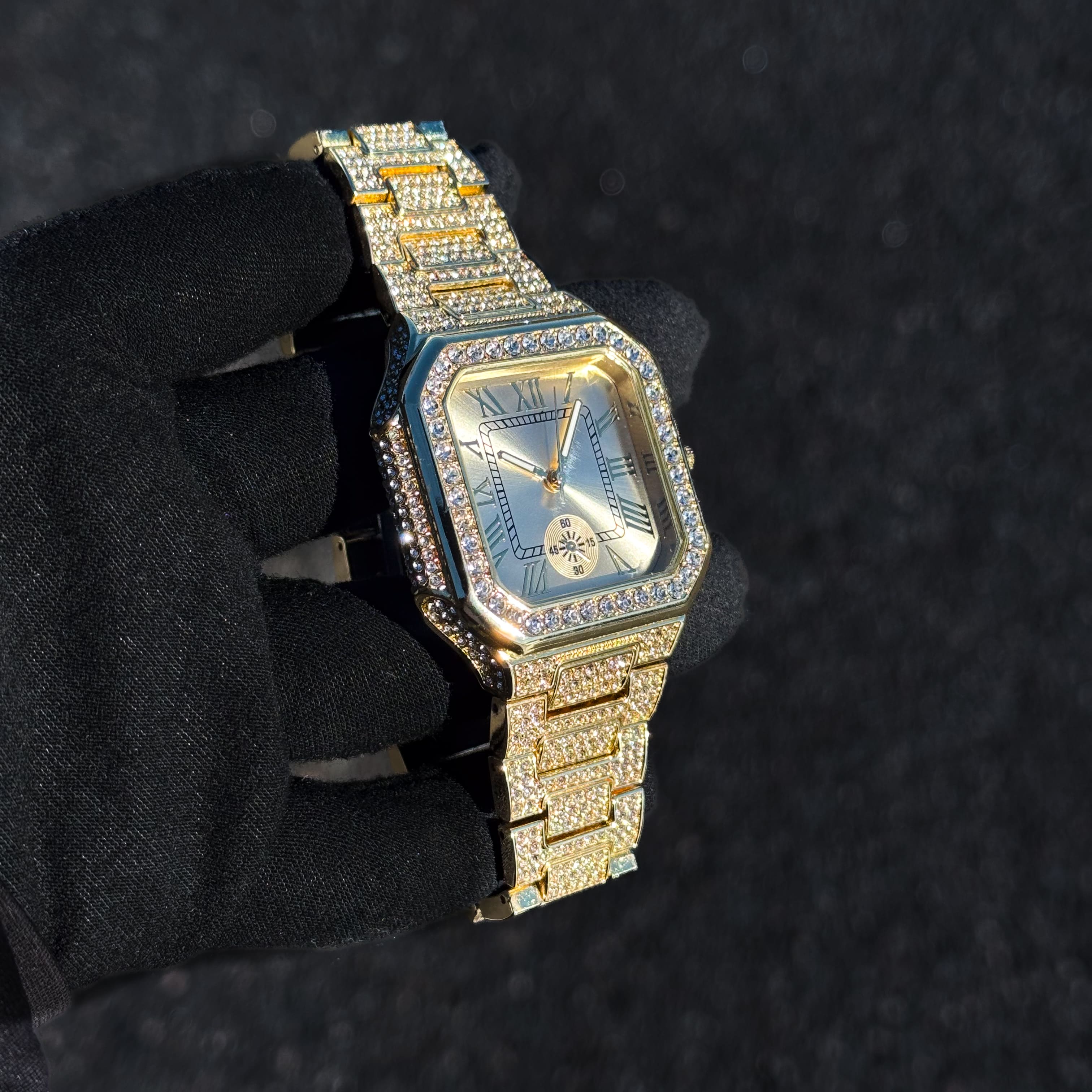 Men's 41mm Iced Octagon Watch - Metal Band, Quartz Movement