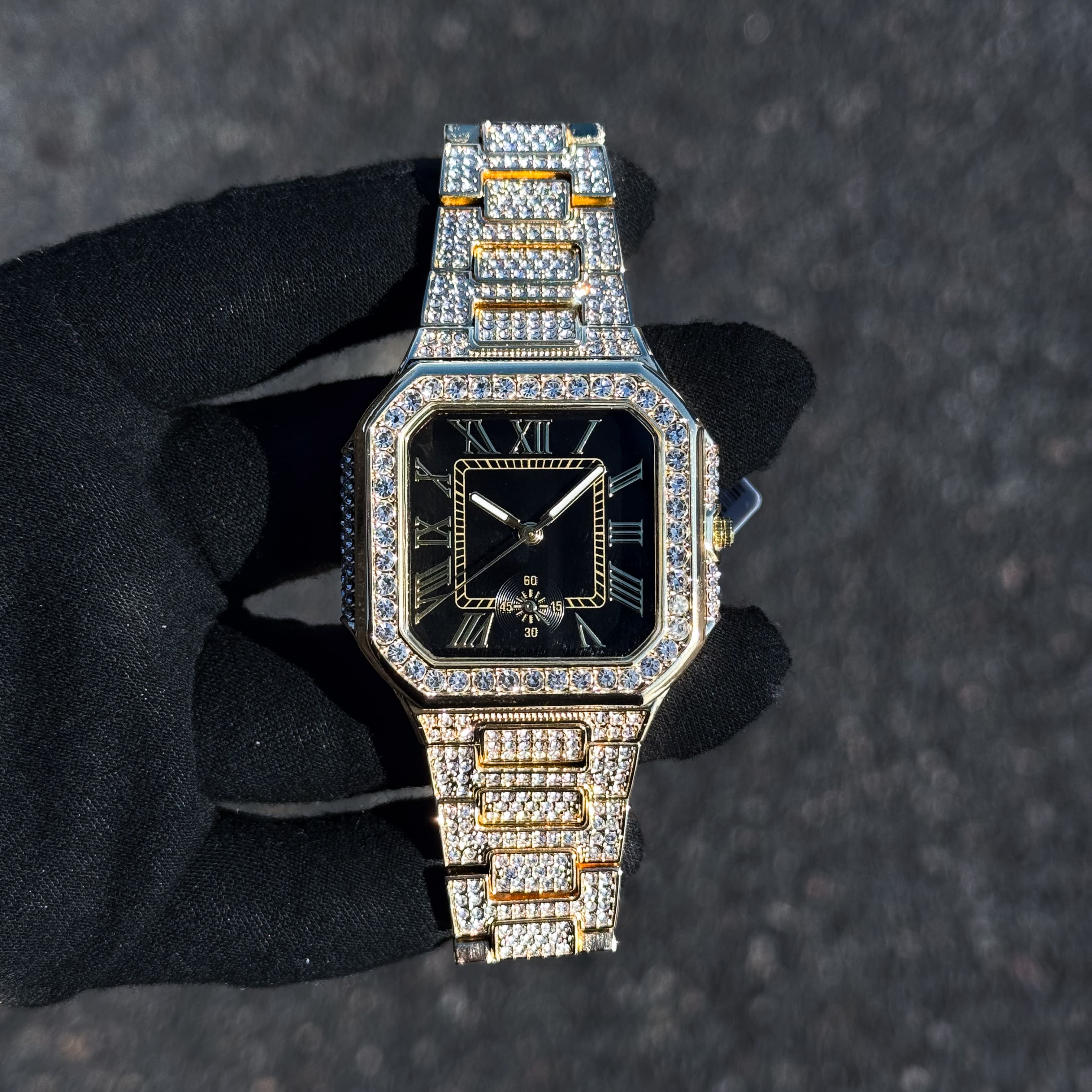 Men's 41mm Iced Octagon Watch - Metal Band, Quartz Movement