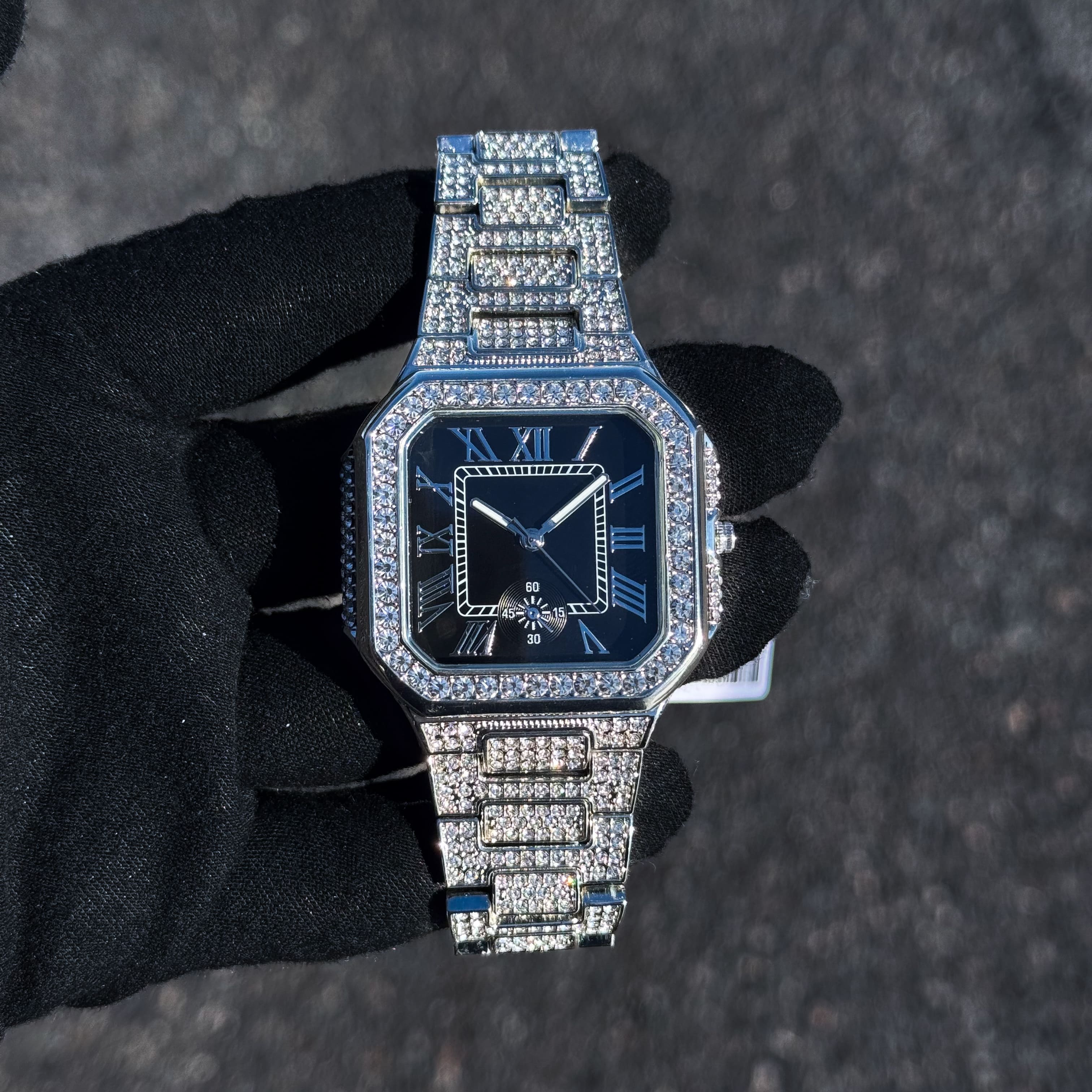 Men's 41mm Iced Octagon Watch - Metal Band, Quartz Movement