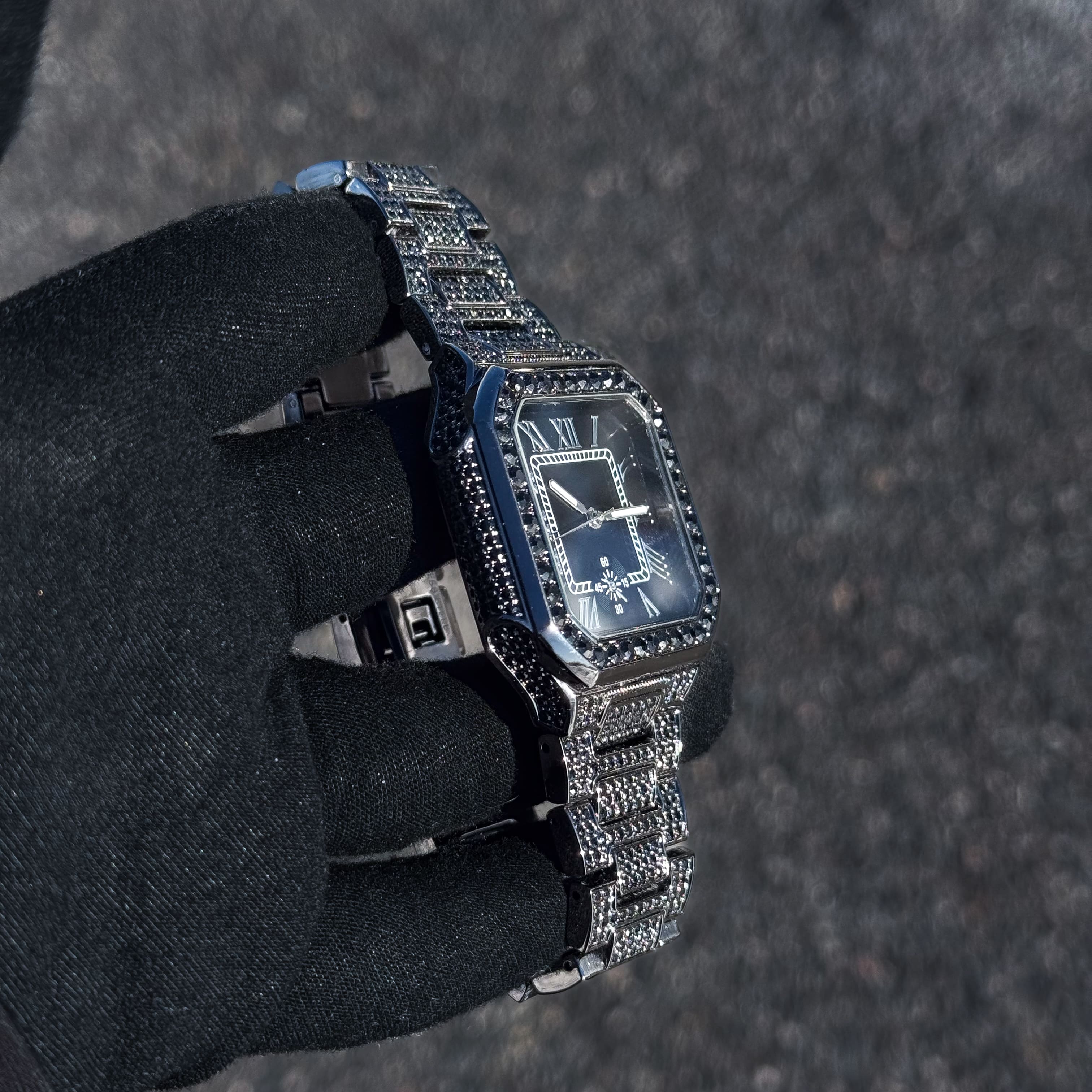 Men's 41mm Iced Octagon Watch - Metal Band, Quartz Movement