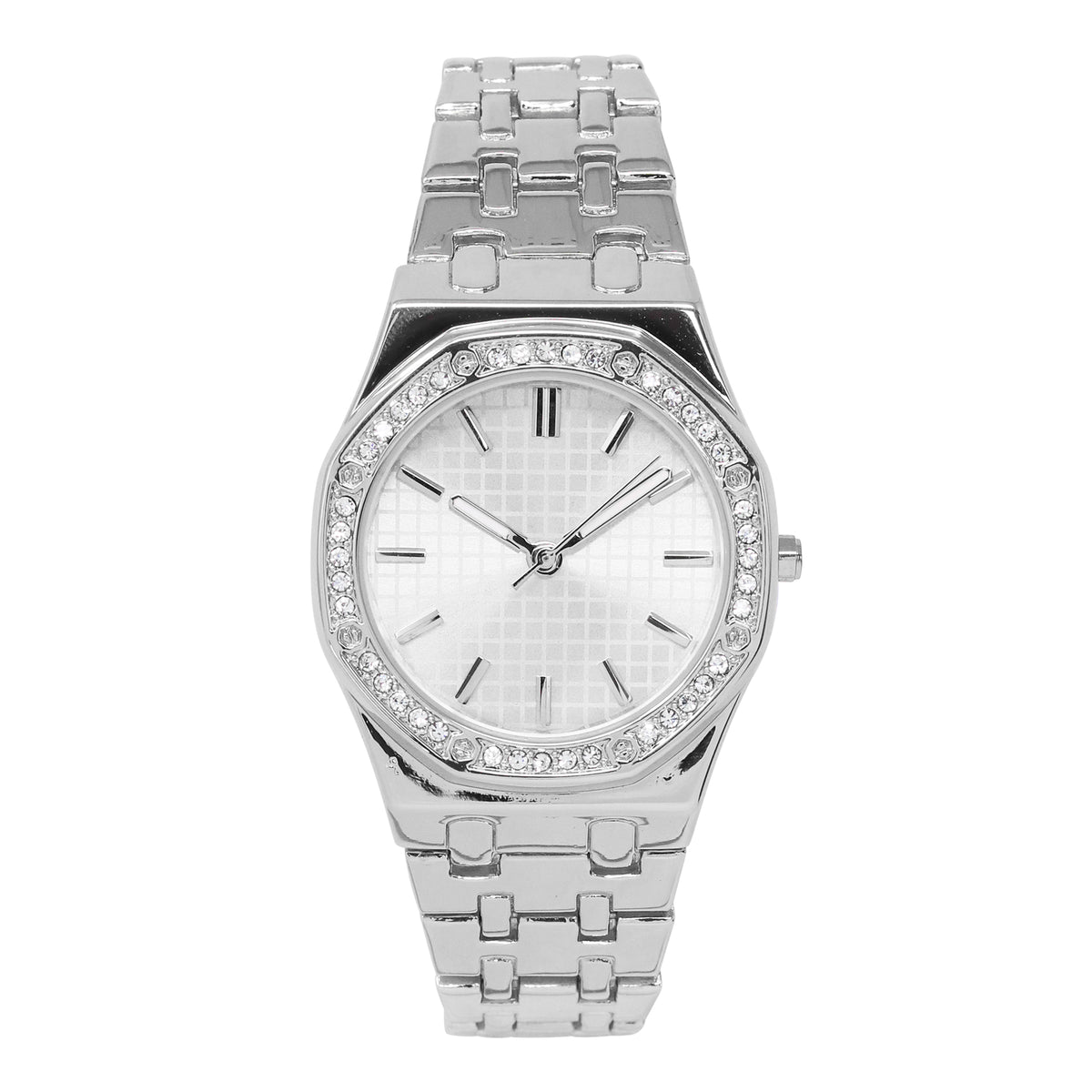 Men’s 33mm Crystal Bezel Watch - Metal Band, Quartz Movement