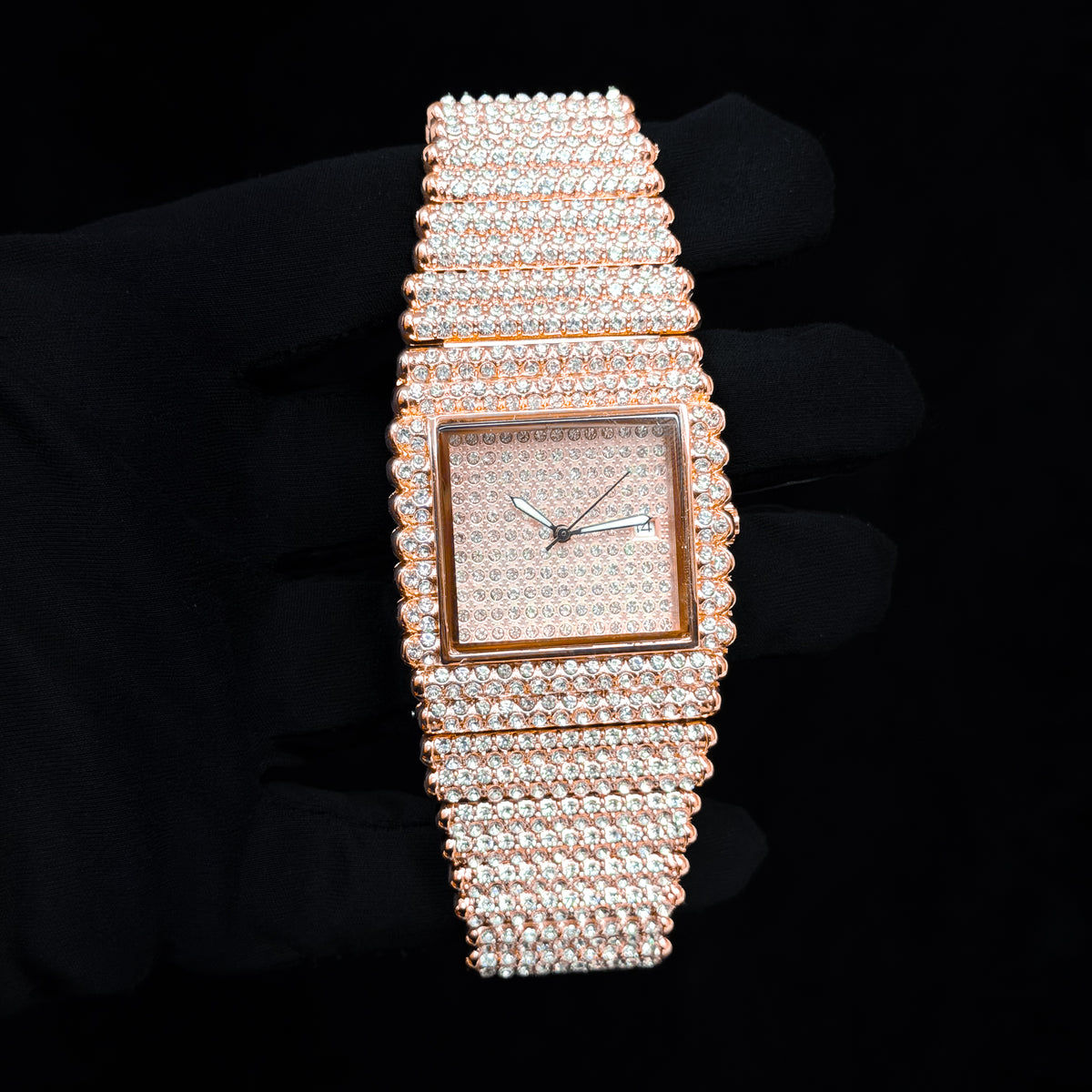 Men’s 39mm Iced Out Square Watch - Metal Band, Quartz Movement