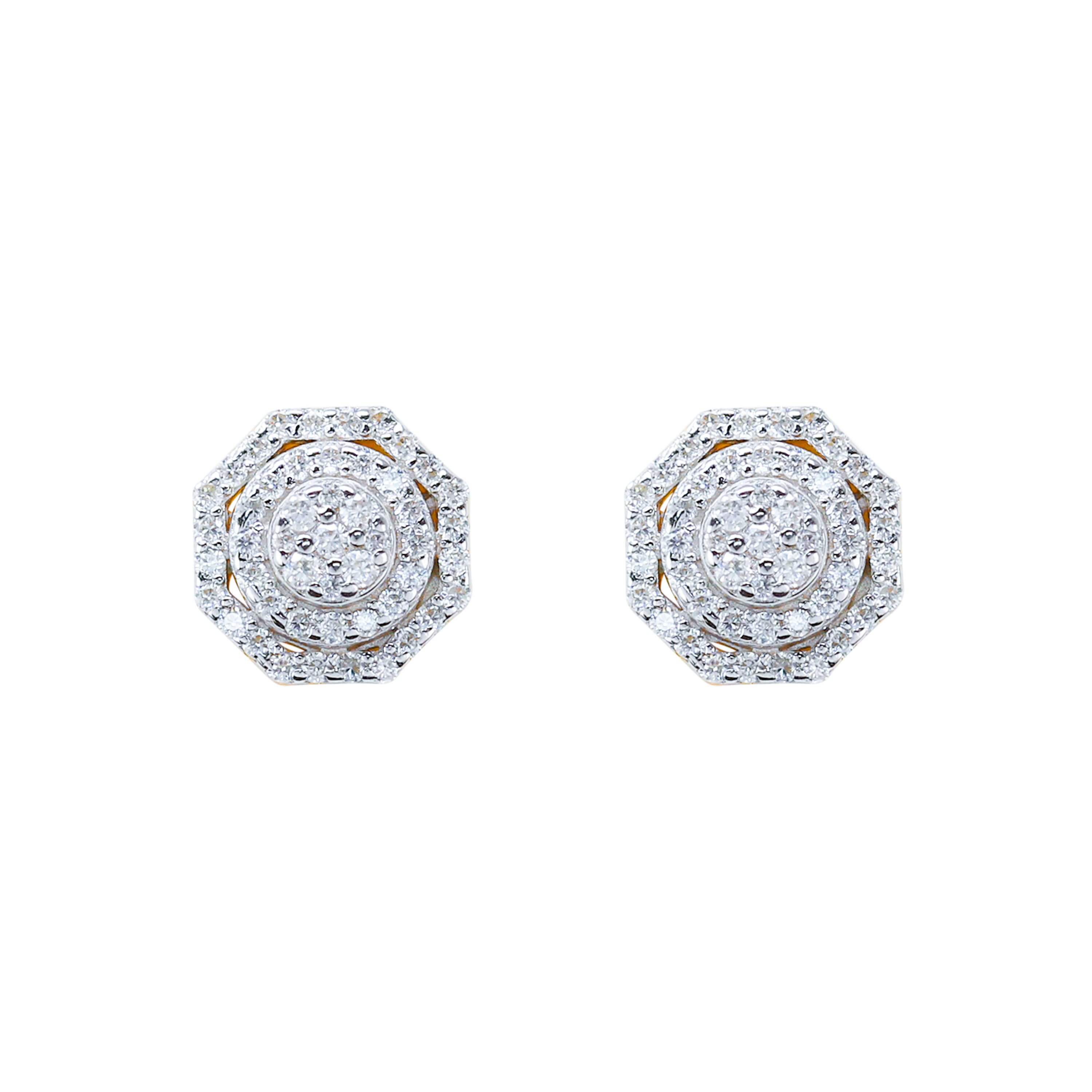 10mm moissanite cluster earrings with 0.53ct diamonds in sterling silver octagon design.