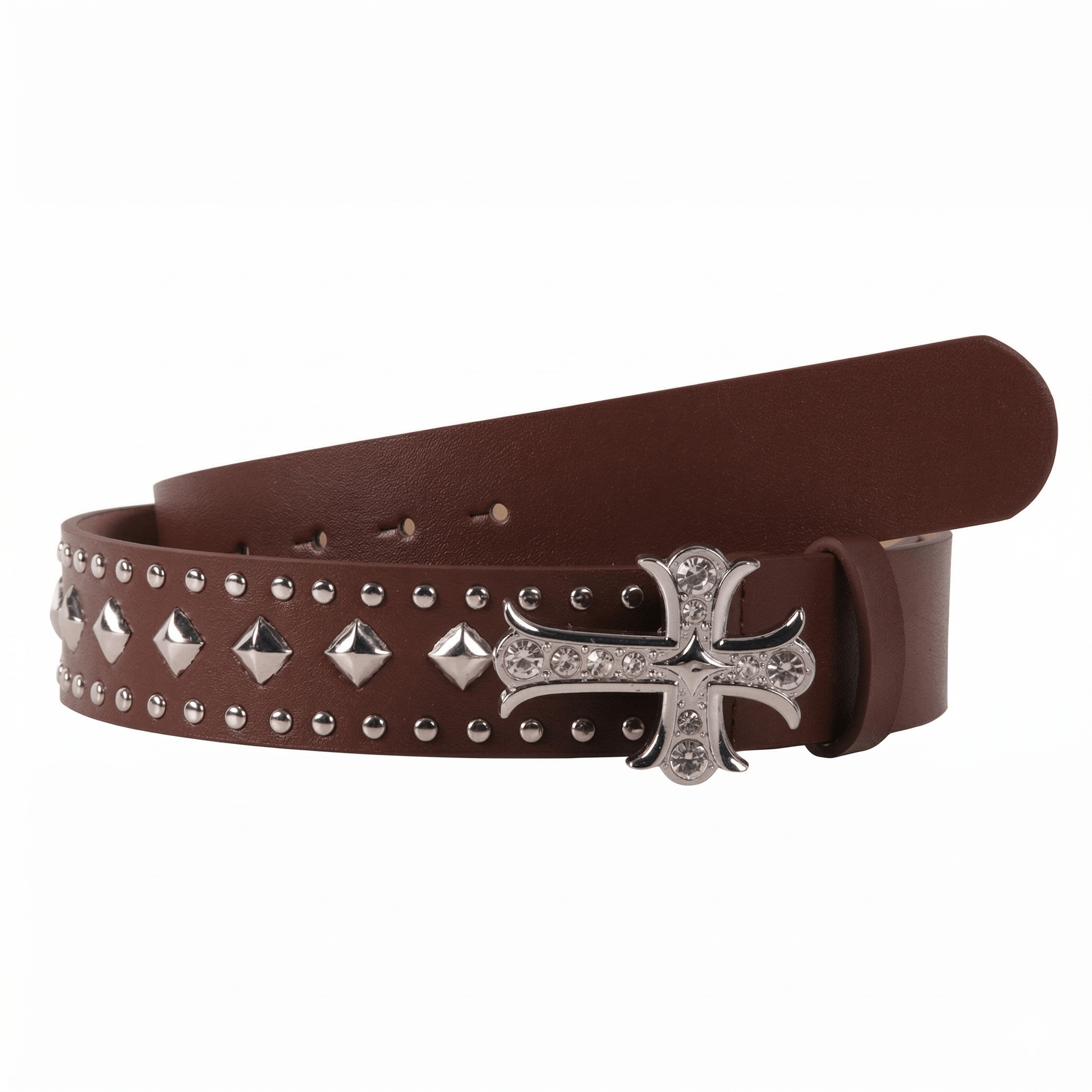Iced Out Cross Studded Belt – Faux Leather