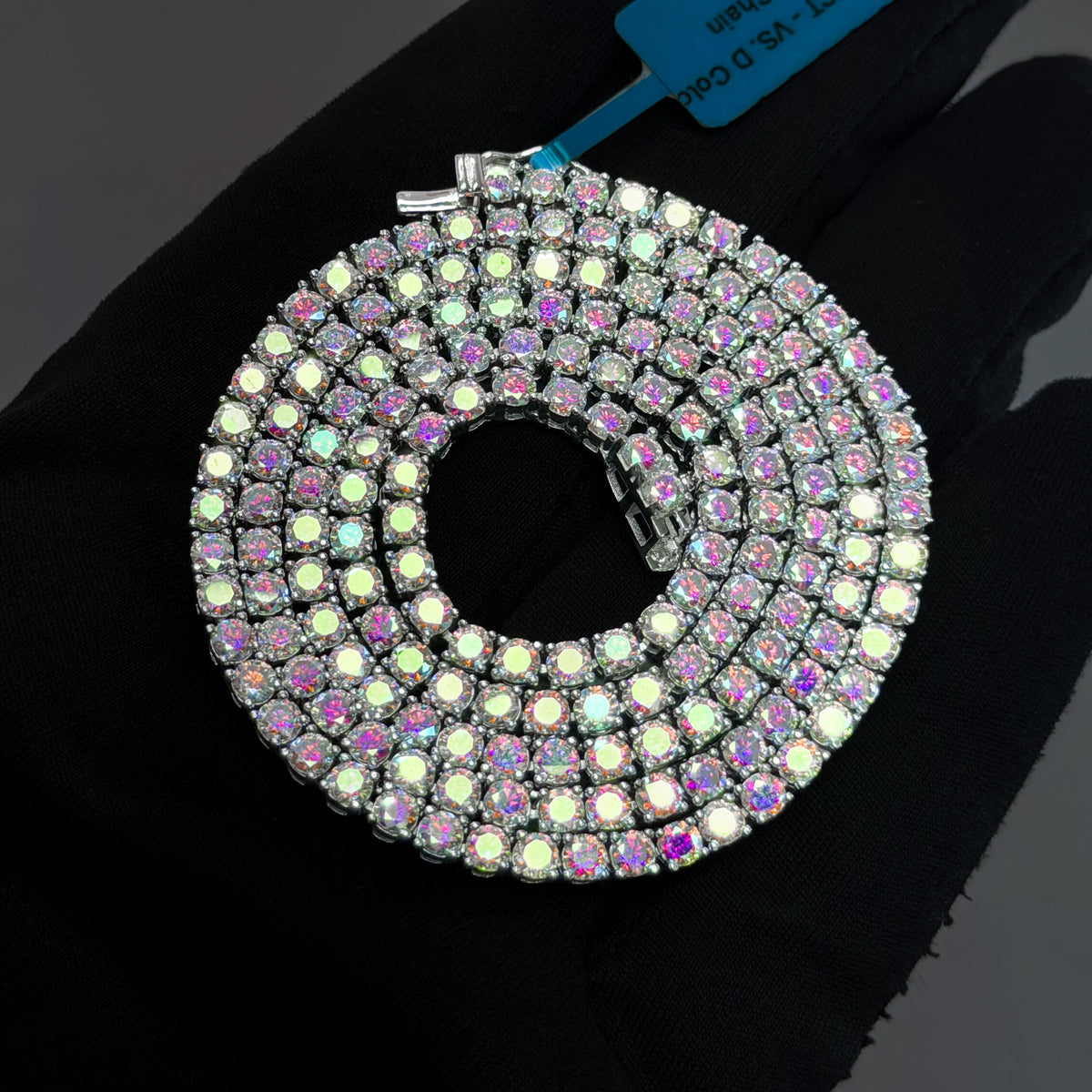 3mm 17.2ct Colorful Iridescent Moissanite Tennis Chain in Premium Sterling Silver - 22 inches