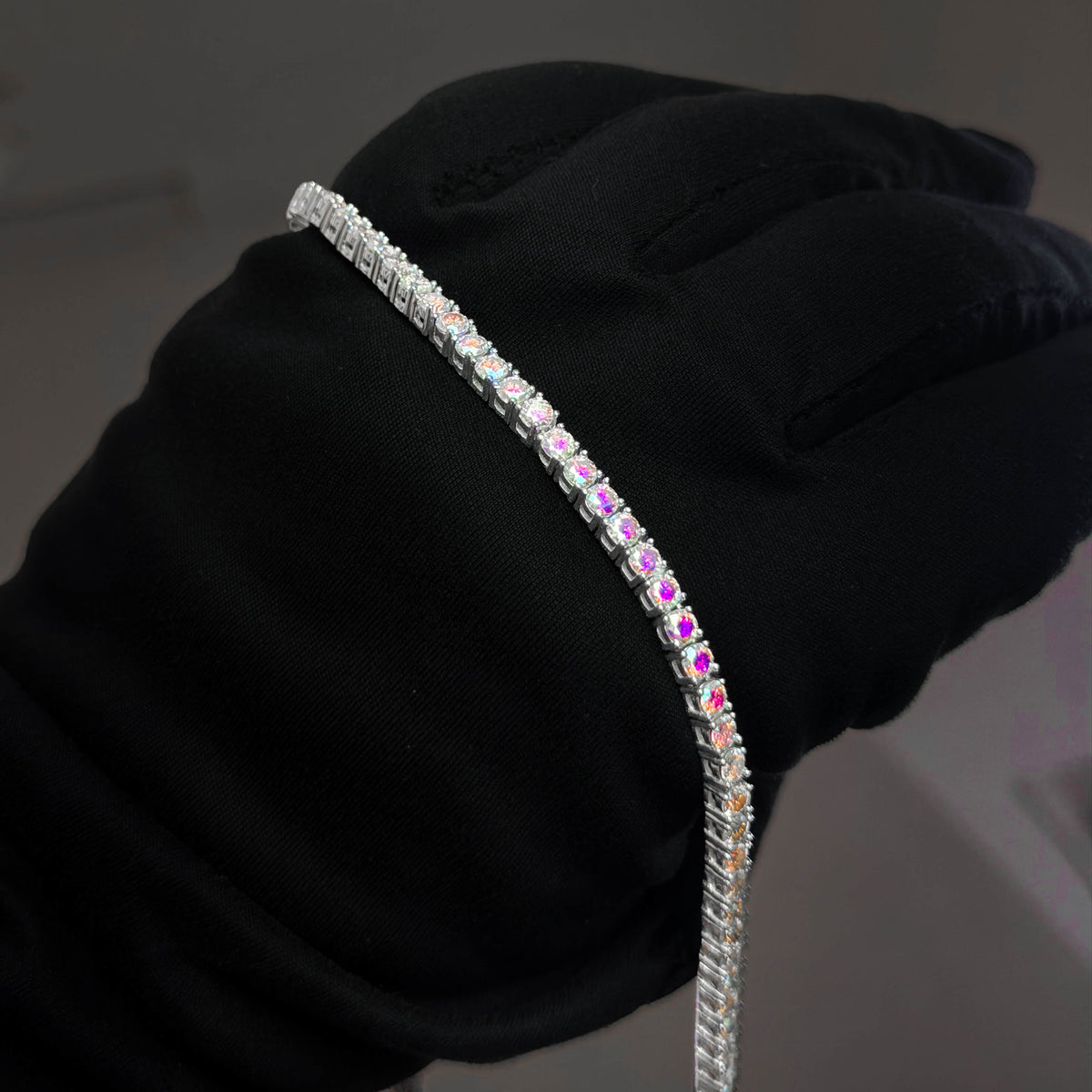 3mm 17.2ct Colorful Iridescent Moissanite Tennis Chain in Premium Sterling Silver - 22 inches