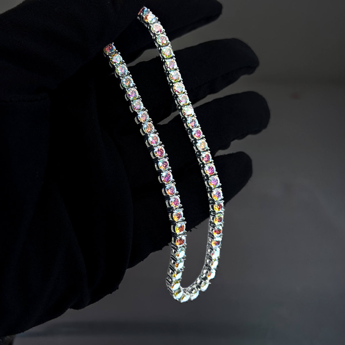 3mm 17.2ct Colorful Iridescent Moissanite Tennis Chain in Premium Sterling Silver - 22 inches