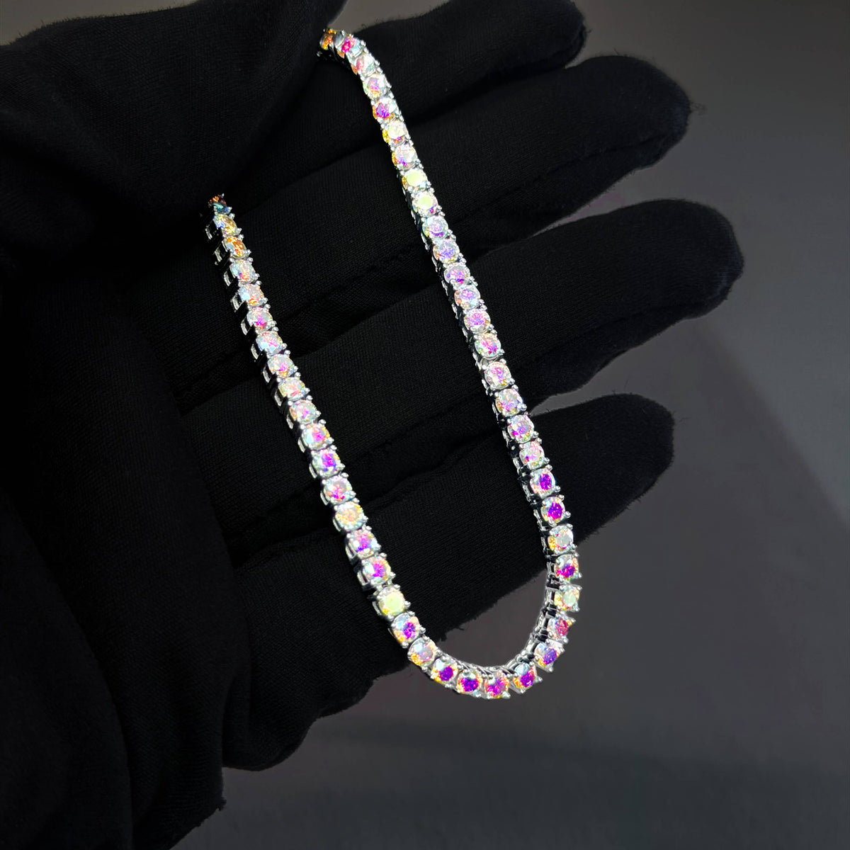 3mm 17.2ct Colorful Iridescent Moissanite Tennis Chain in Premium Sterling Silver - 22 inches