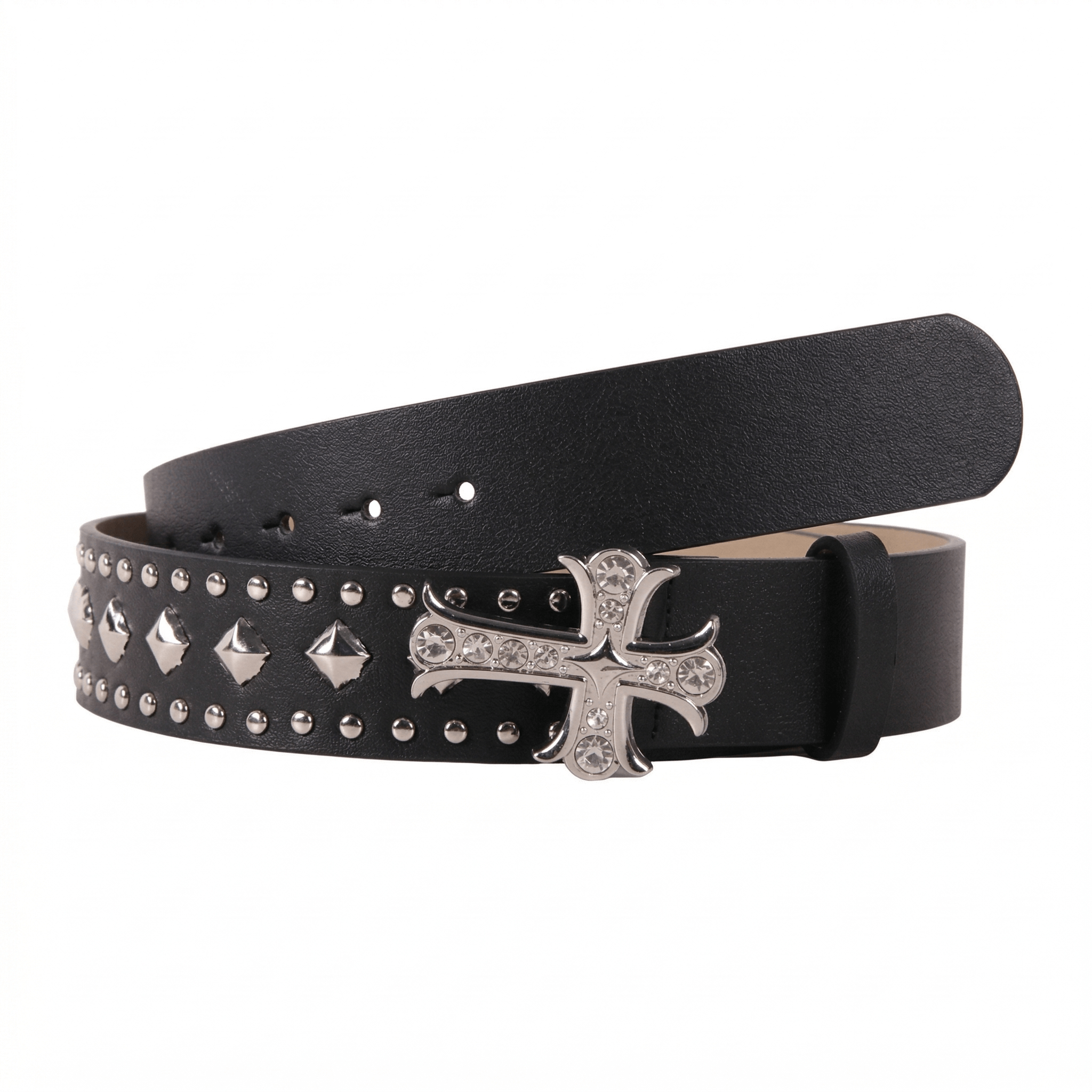 Iced Out Cross Studded Belt – Faux Leather