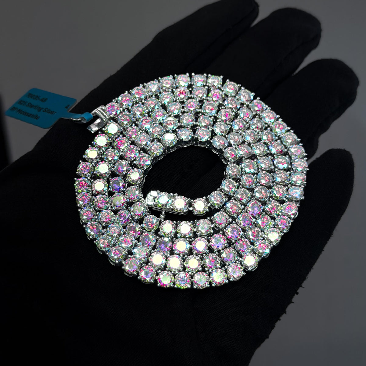 4mm 39.3ct Colorful Iridescent Moissanite Tennis Chain in Premium Sterling Silver - 22 inches