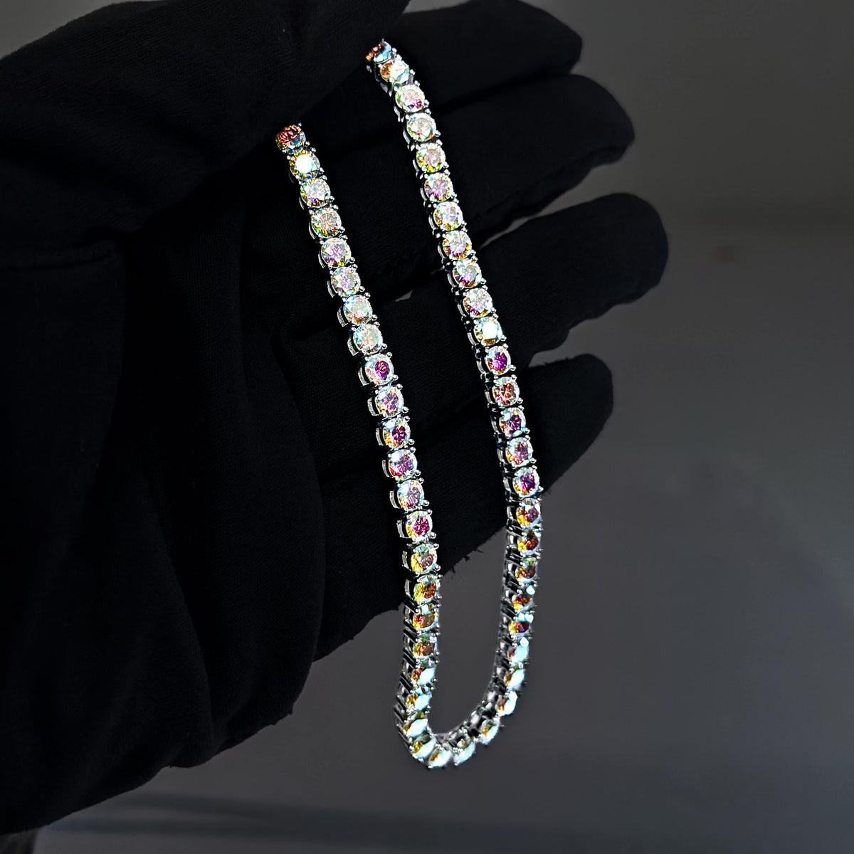 4mm 39.3ct Colorful Iridescent Moissanite Tennis Chain in Premium Sterling Silver - 22 inches
