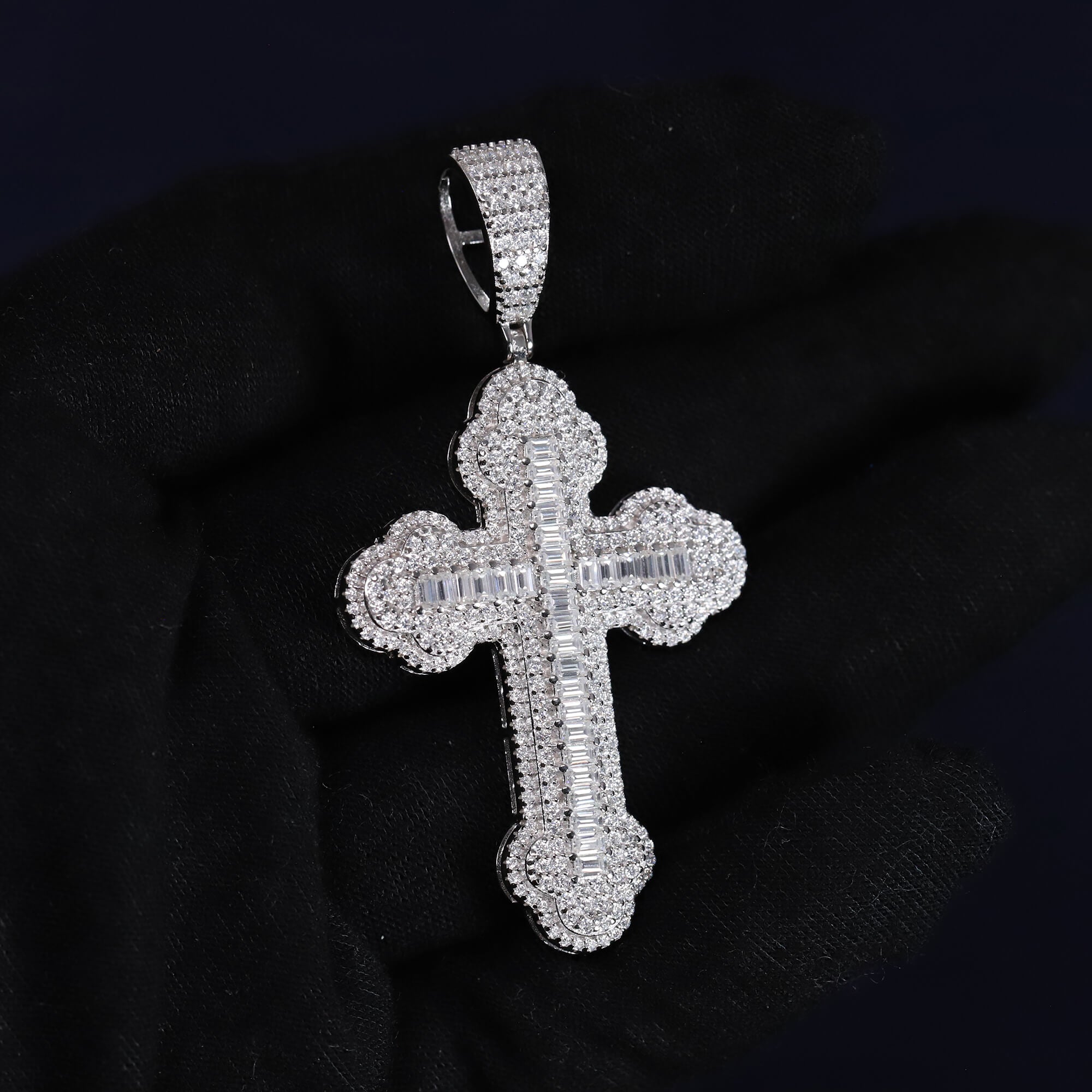 Iced Out 3.63CT Moissanite Budded Cross Pendant in Premium Sterling Silver
