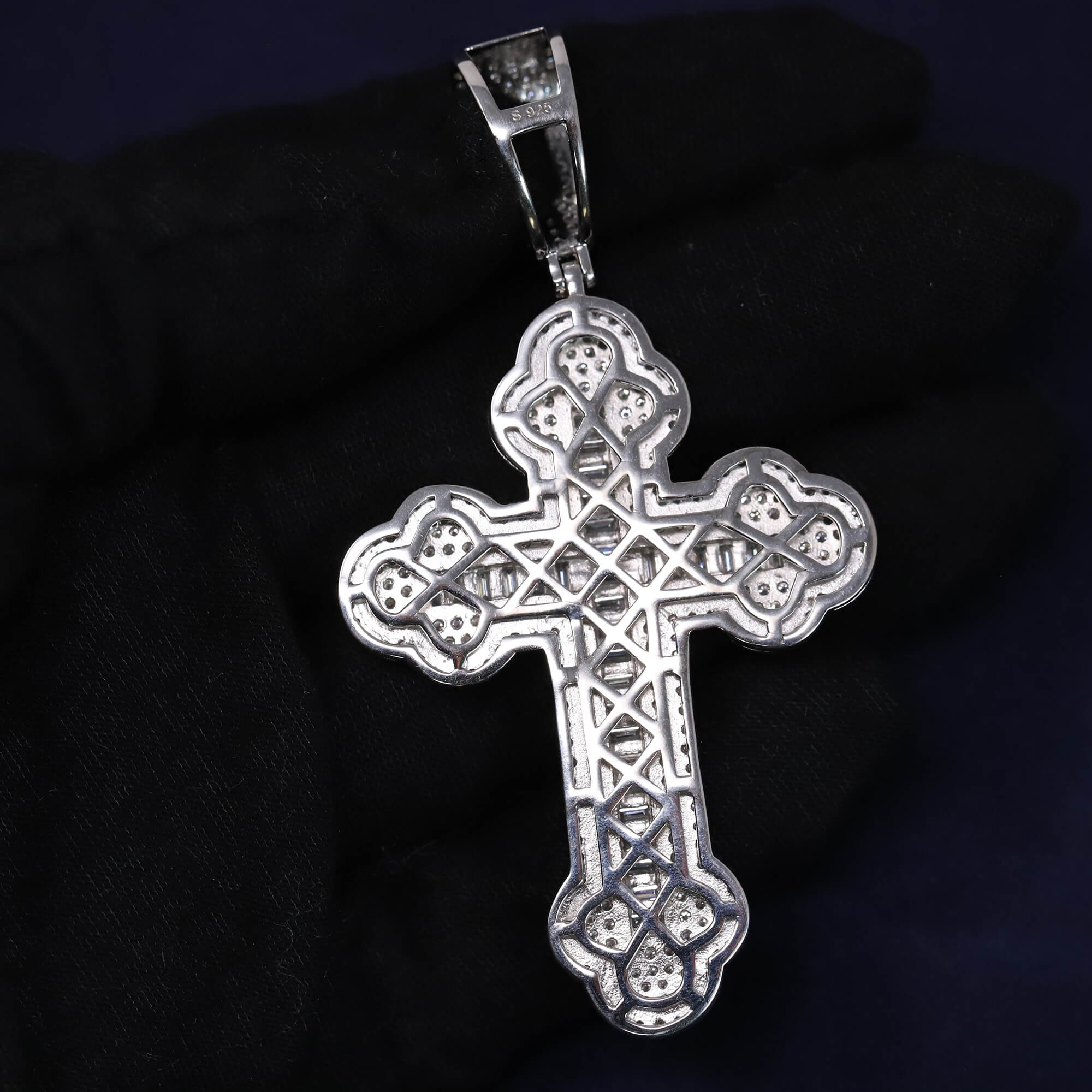 Iced Out 7.98CT Moissanite Budded Cross Pendant in Premium Sterling Silver