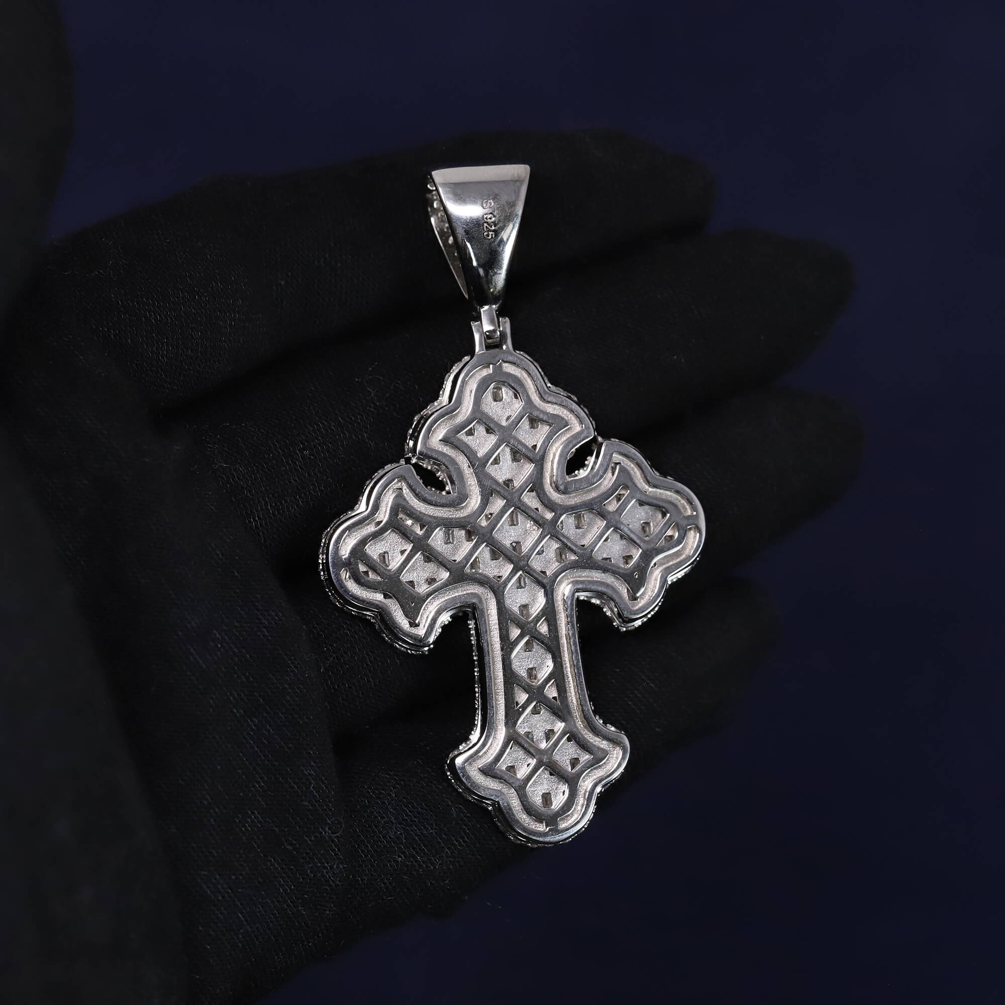 Baguette Iced Out 11.1CT Moissanite Flared Cross Pendant in Premium Sterling Silver