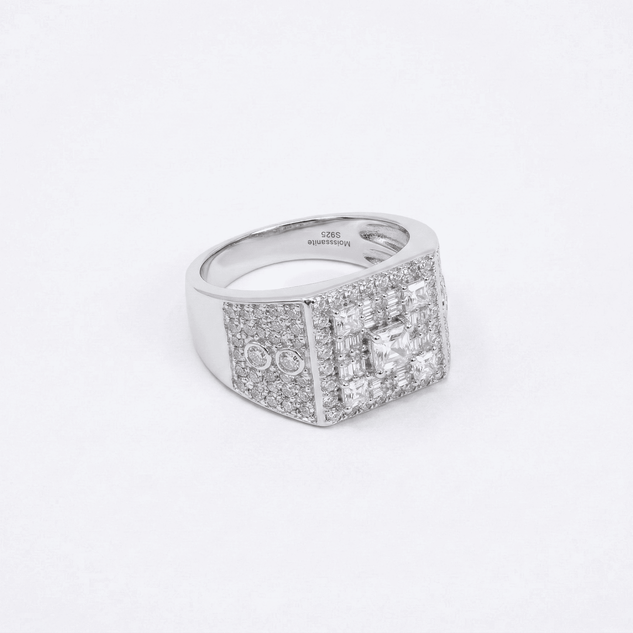 Iced Out 2.64CT Moissanite Rectangular Cluster Signet Ring in Premium Sterling Silver