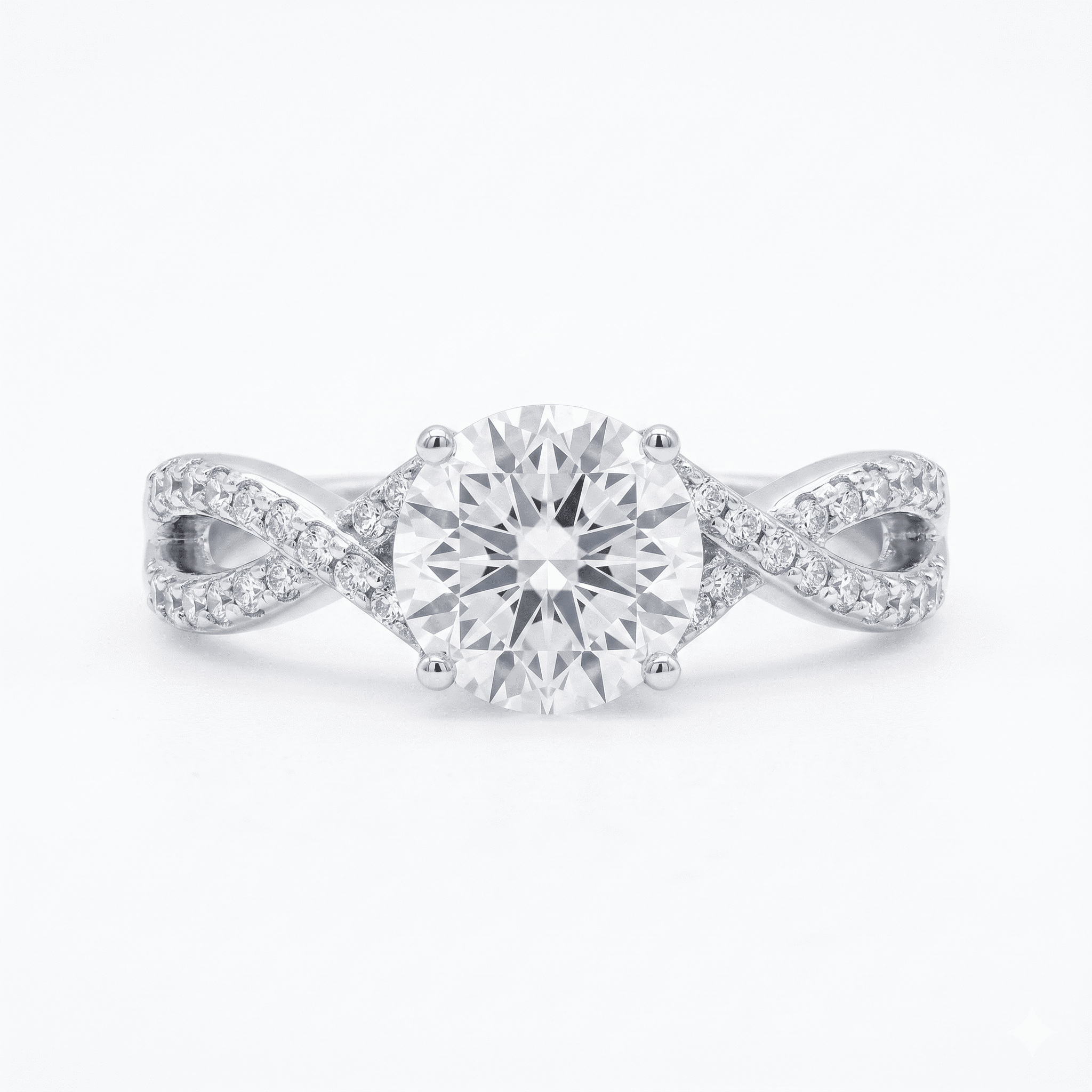 Iced Out 1.38CT Moissanite round solitaire ring with a twisted band in Premium Sterling Silver