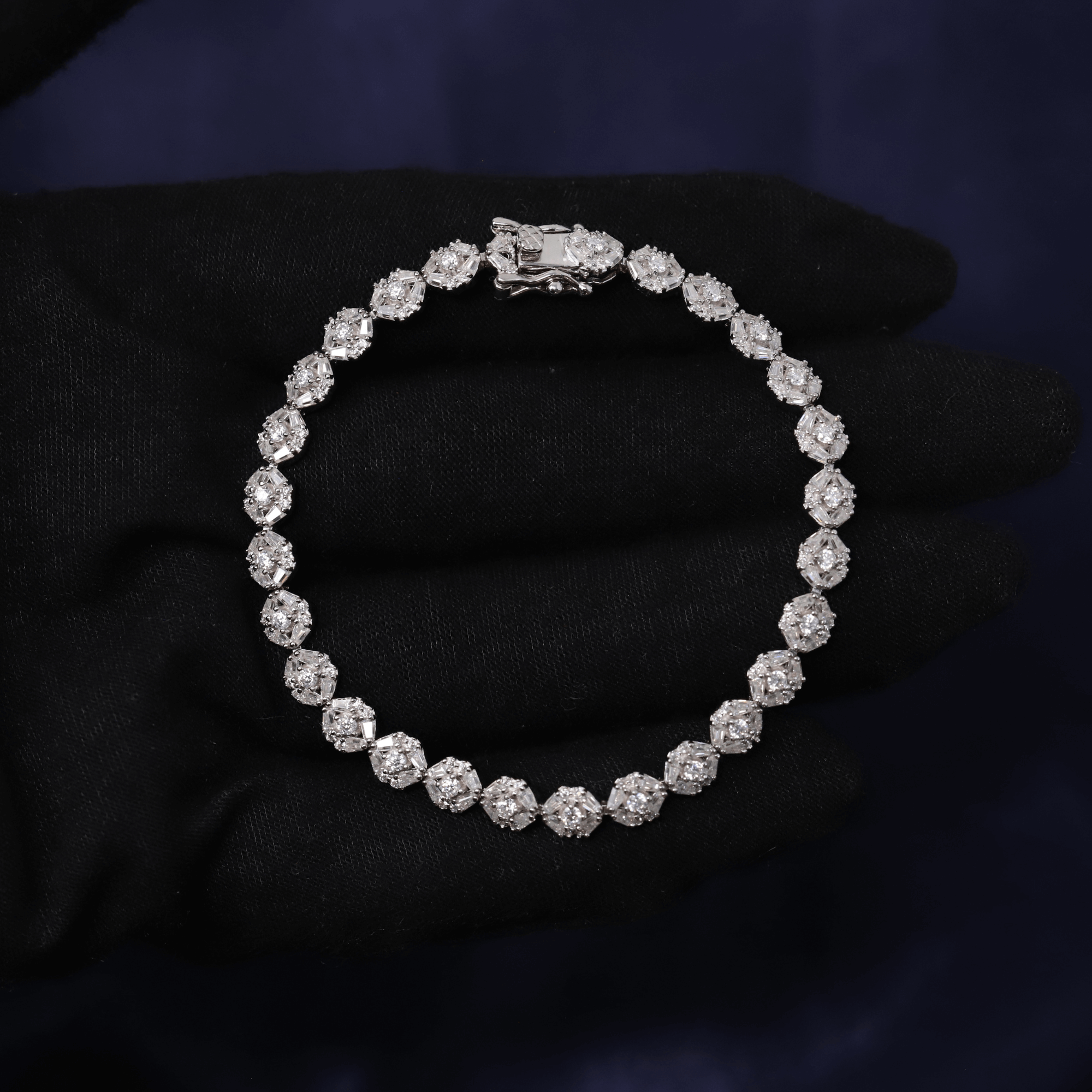 Iced Out 5.5CT Moissanite Cushion Cluster Bracelet in Premium Sterling Silver
