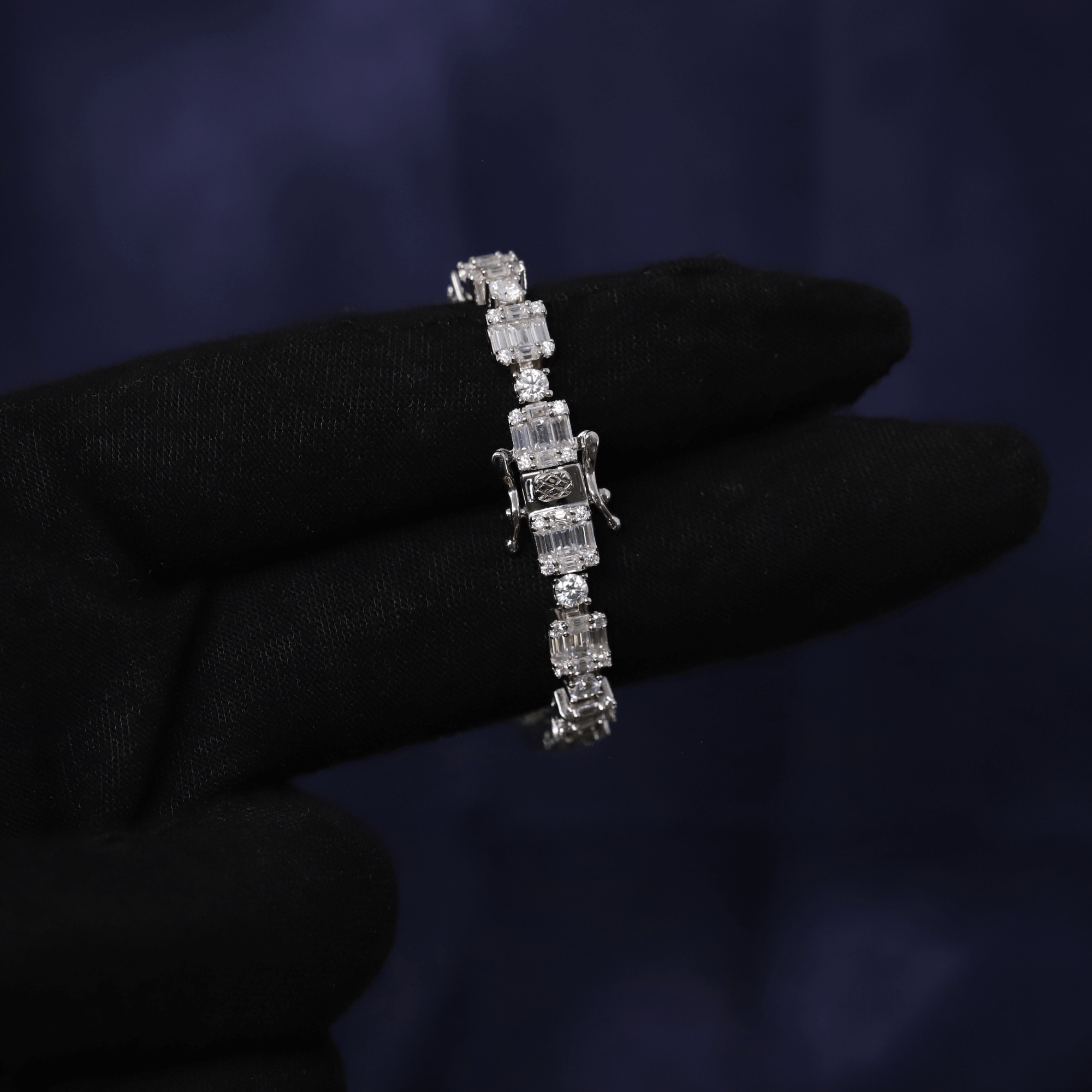 Iced Out 0.33CT Moissanite Baguette Link Tennis Bracelet in Premium Sterling Silver