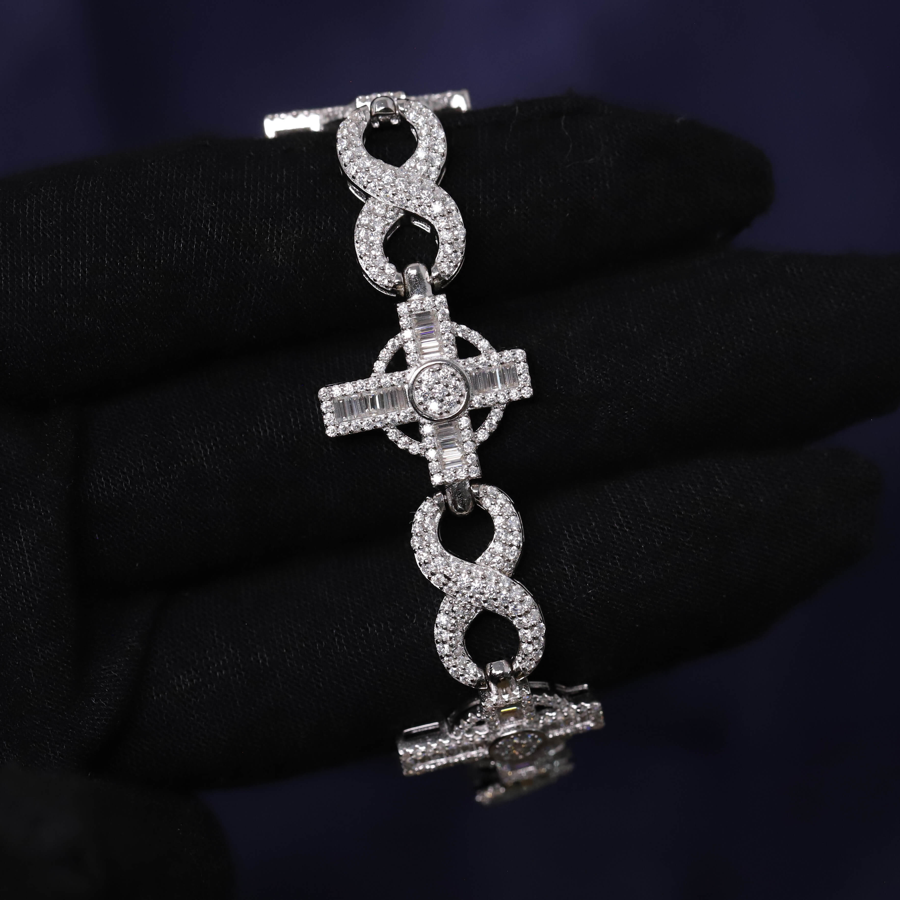 Iced Out 8.1CT Moissanite Cross Link Bracelet in Premium Sterling Silver