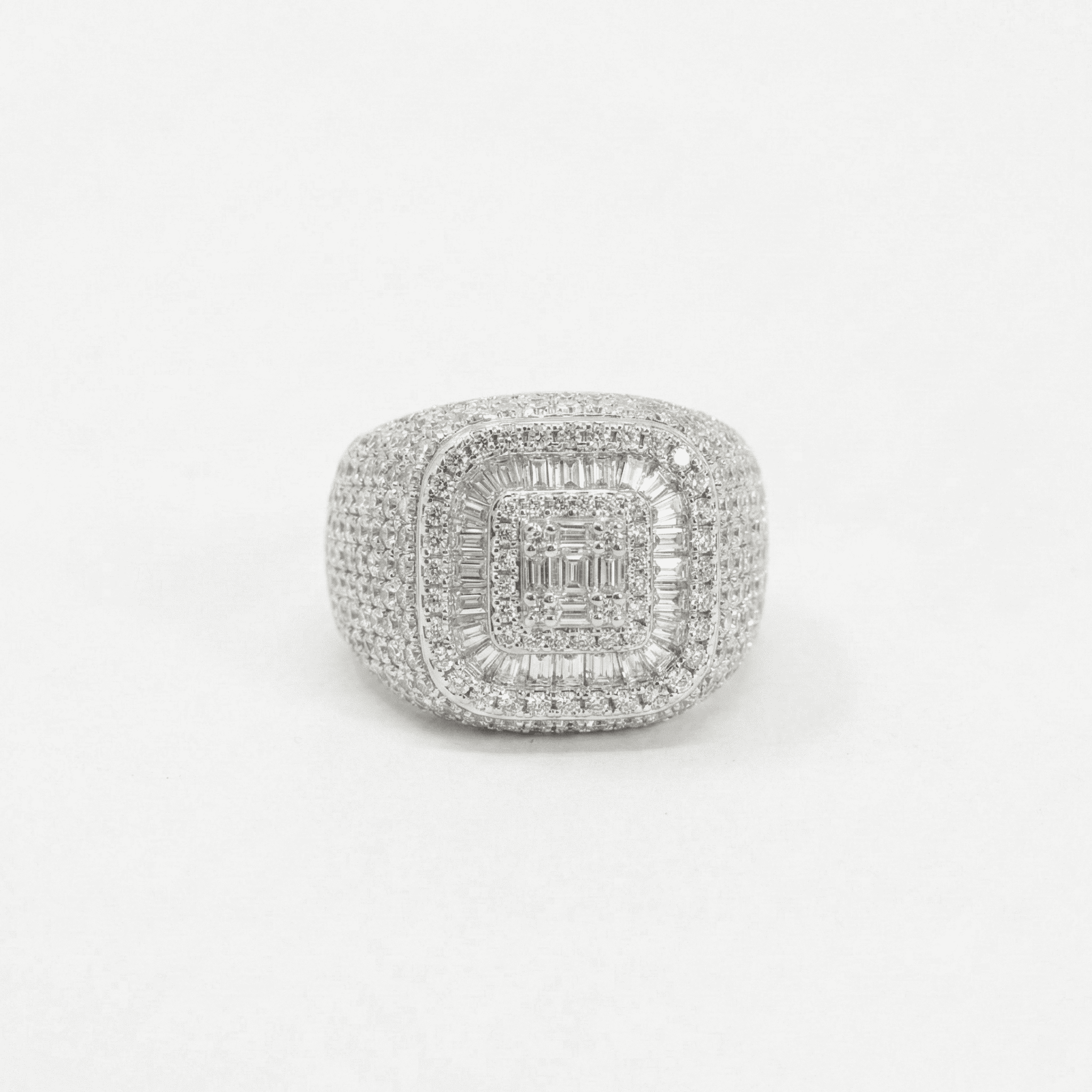 Iced Out 4.84CT Moissanite Square Baguette Cluster Ring in Premium Sterling Silver