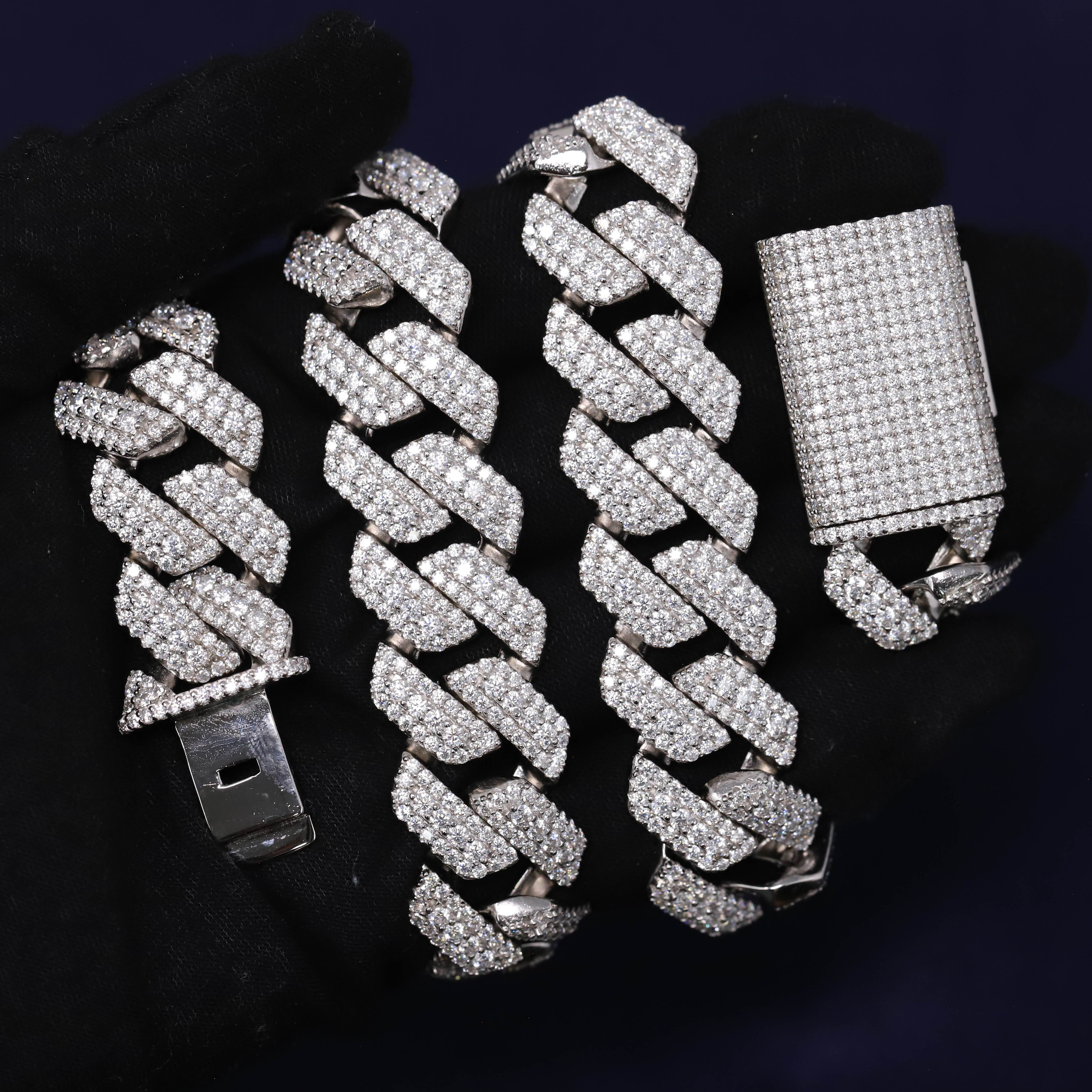 Iced Out Moissanite Cuban Link Chain in Premium Sterling Silver