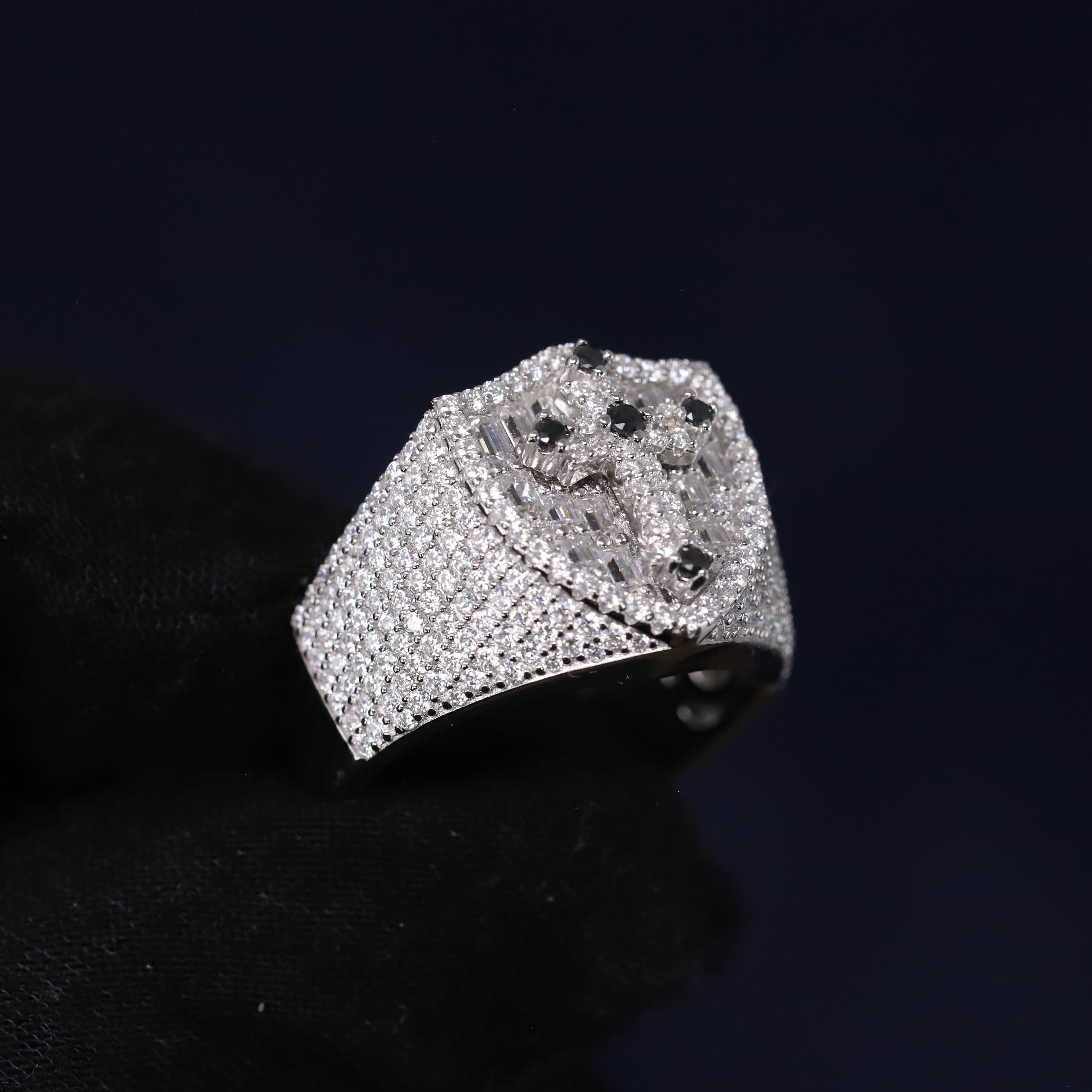 Men's Iced Out 2-3/4CT Moissanite Baguette Shield Cross Ring in Premium Sterling Silver