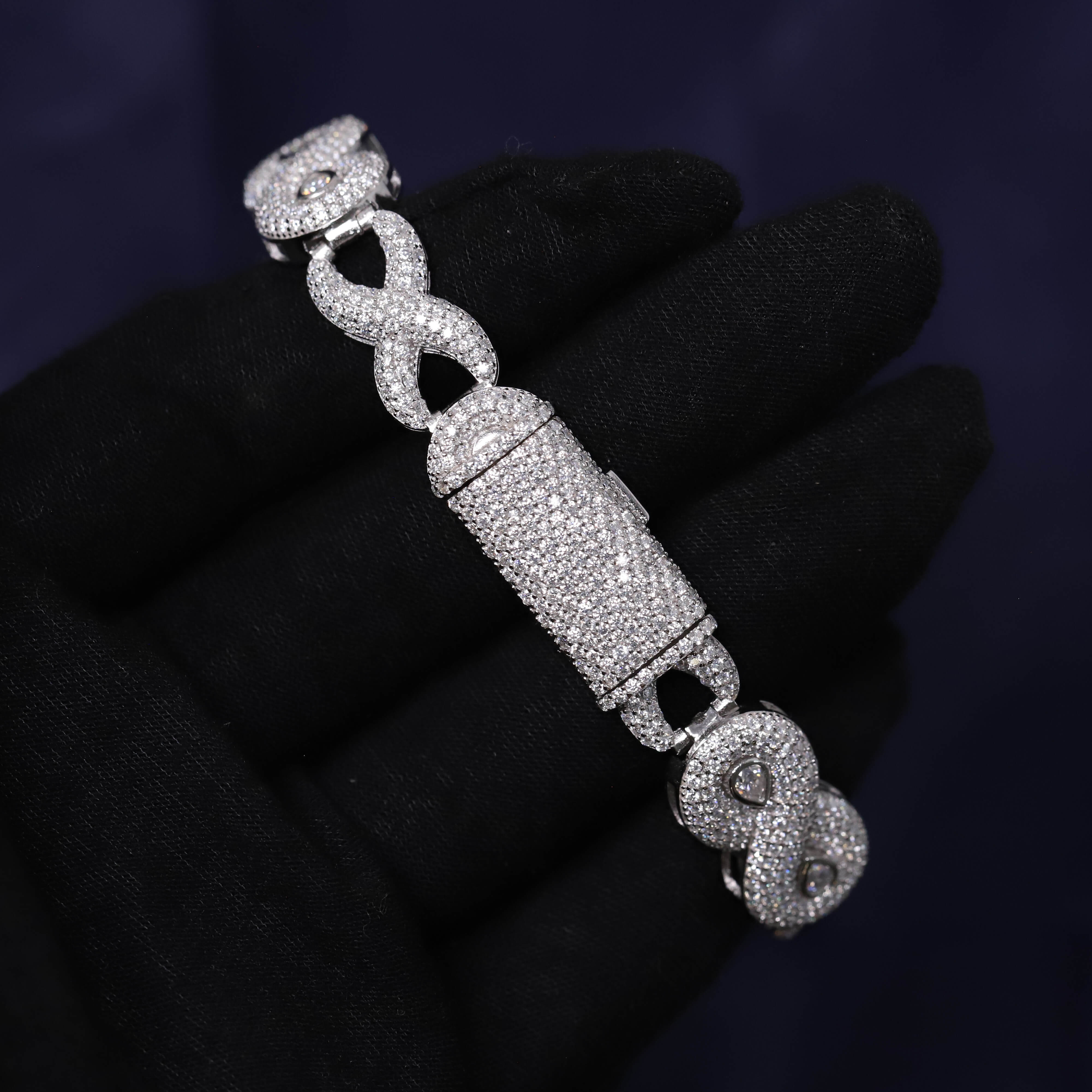 Iced Out 13.55CT Moissanite Infinity Link Bracelet in Premium Sterling Silver