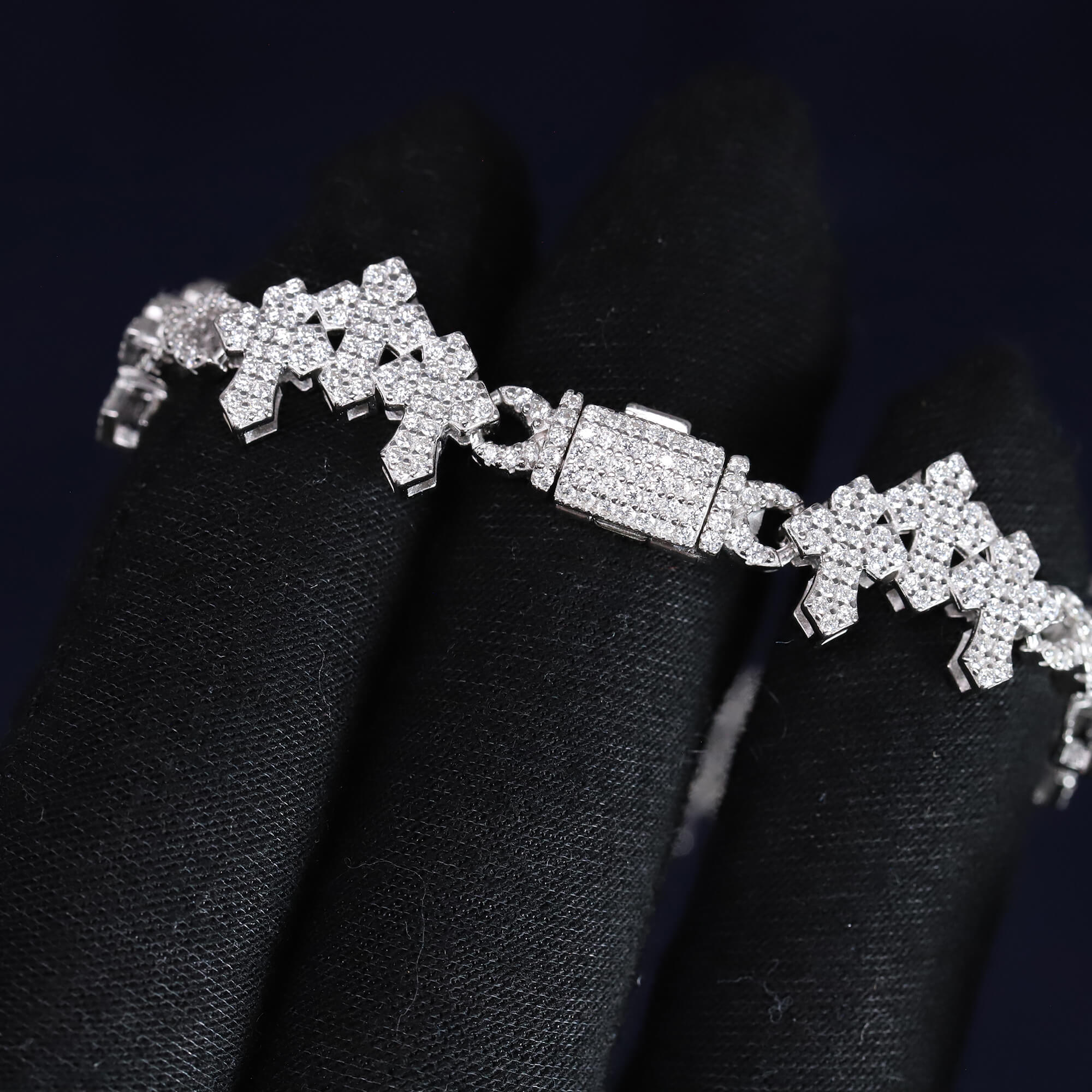 Iced Out 4.22CT Moissanite Triple Cross Link Bracelet in Premium Sterling Silver