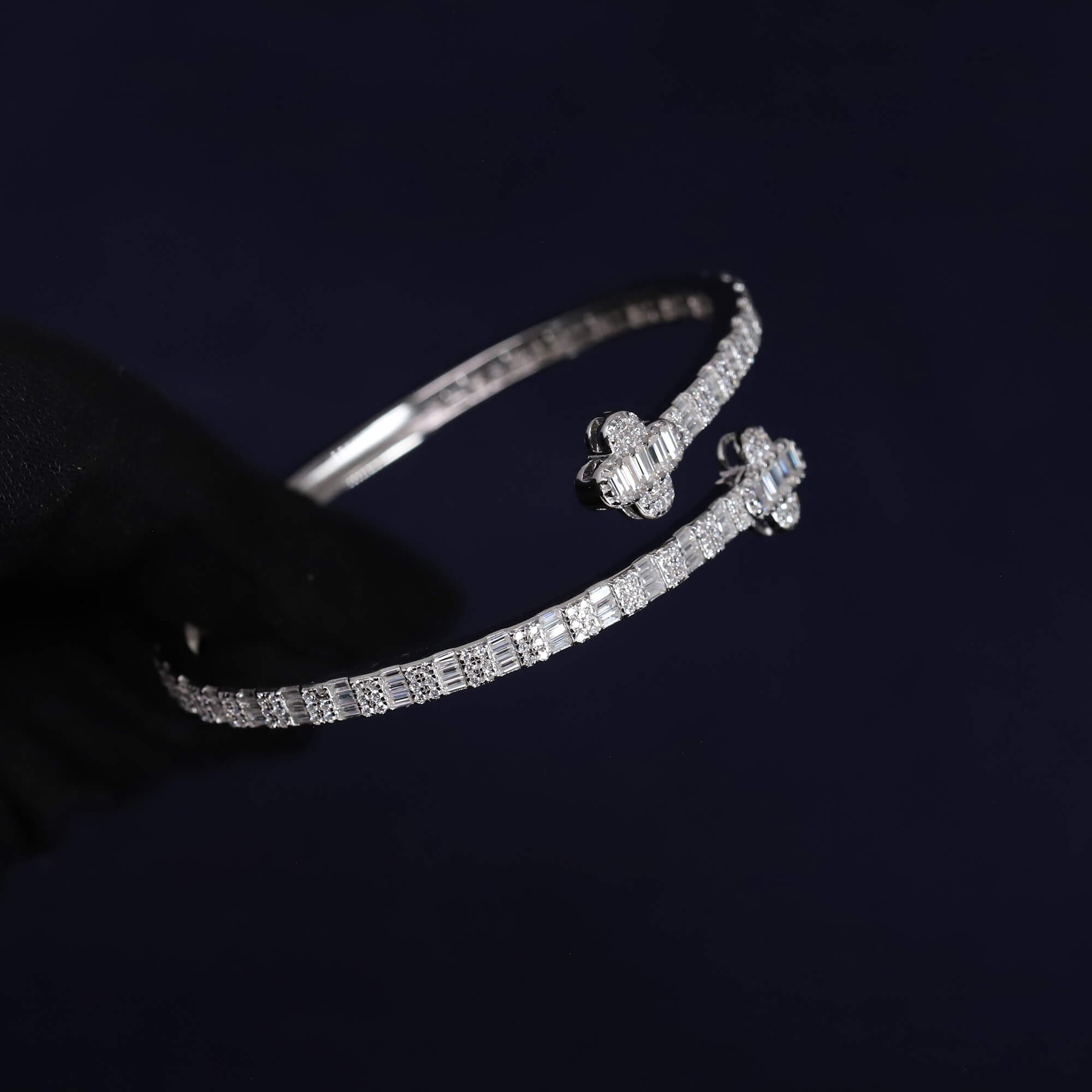 Iced Out 4.32CT Moissanite Baguette Open Cuff Bangle in Premium Sterling Silver