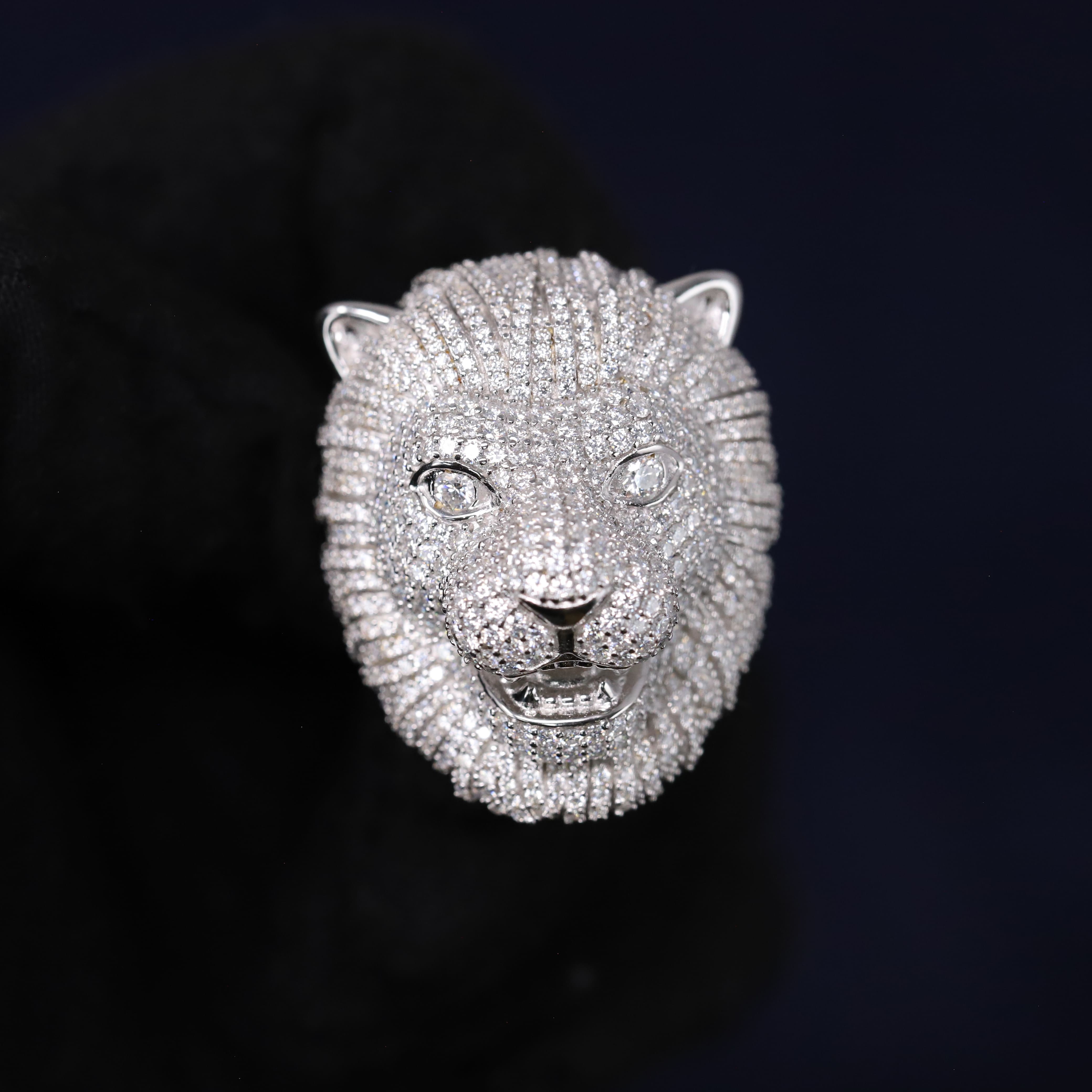 Iced Out 6.74CT Moissanite Lion Head Ring in Premium Sterling Silver