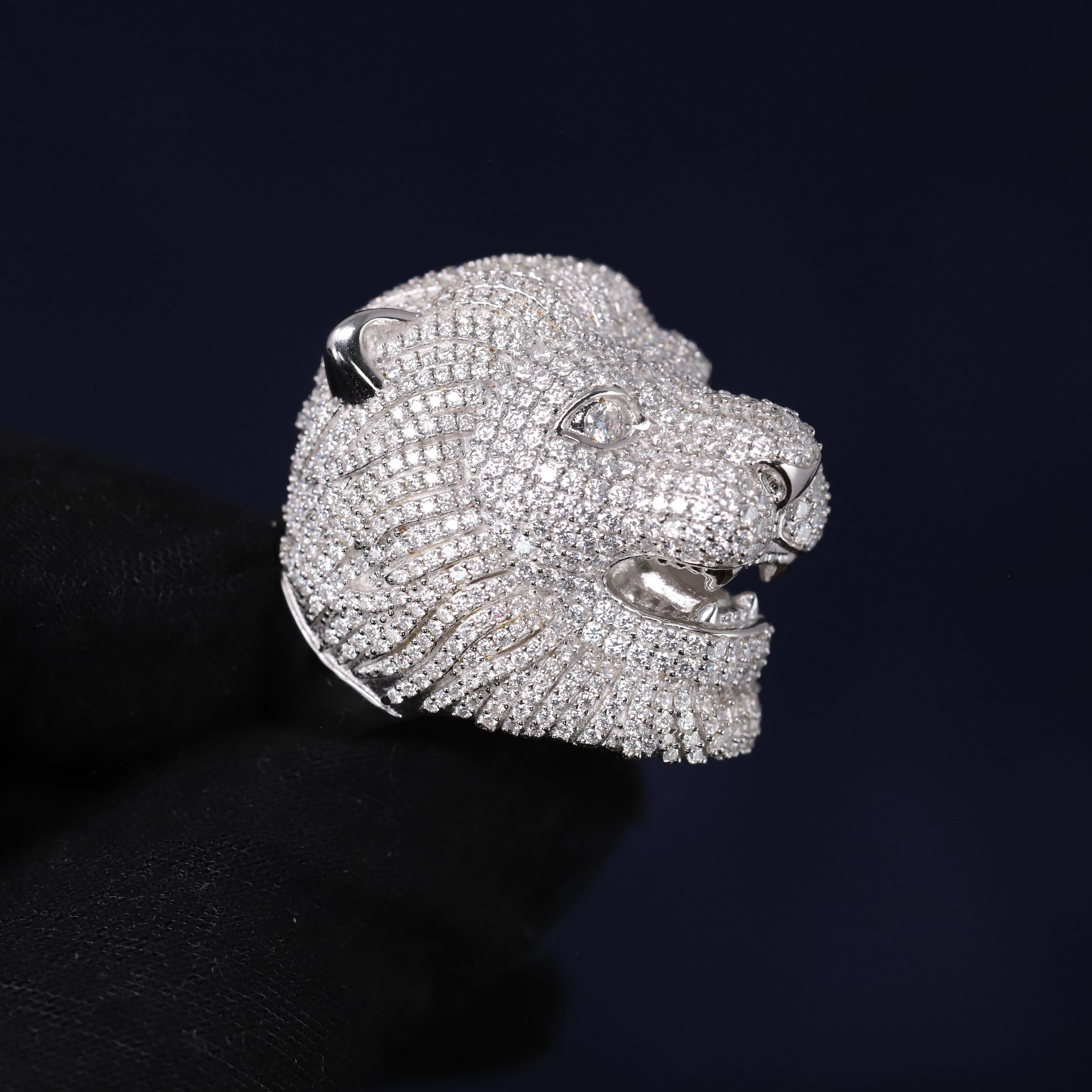 Iced Out 6.74CT Moissanite Lion Head Ring in Premium Sterling Silver